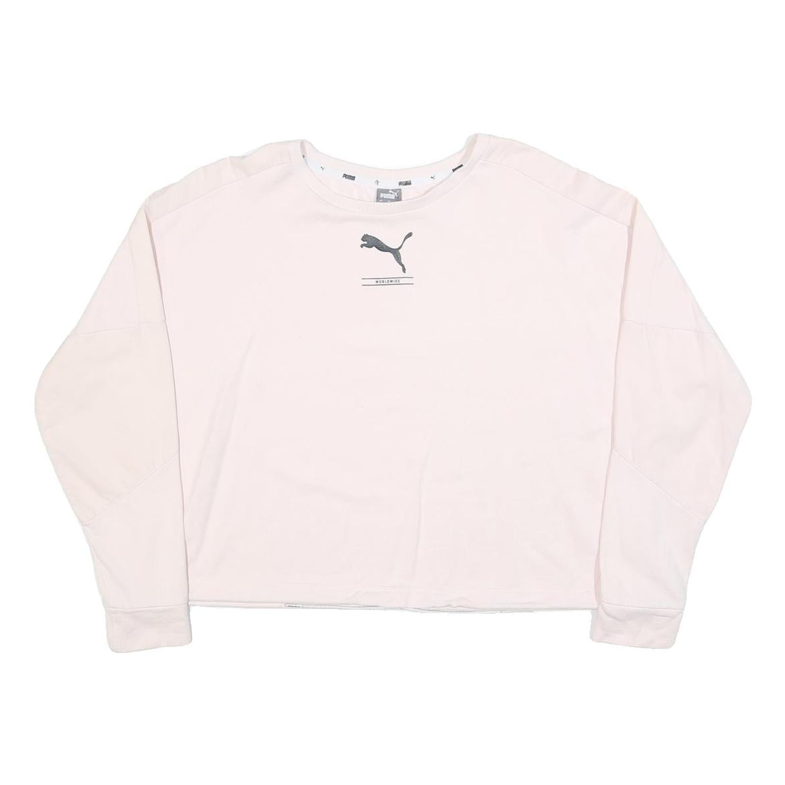 PUMA Womens White Crew Neck Sweatshirt S Cotton Blend Lightweight Pullover Refurbished - N/A refurbished available on Cerqular