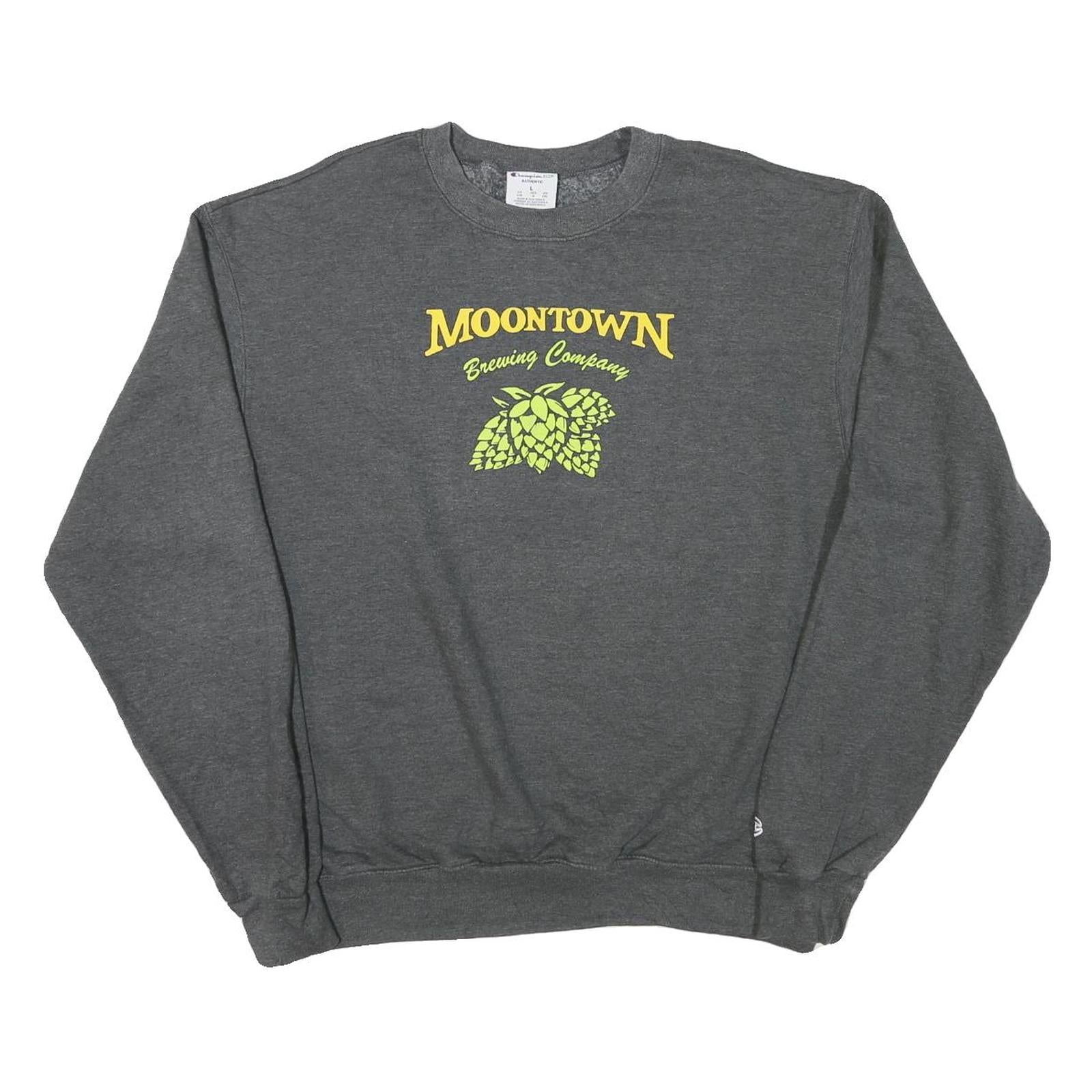 CHAMPION Mens Grey Moontown Brewing Company Crew Neck L Cotton Blend Sweatshirt Refurbished - N/A refurbished available on Cerqular