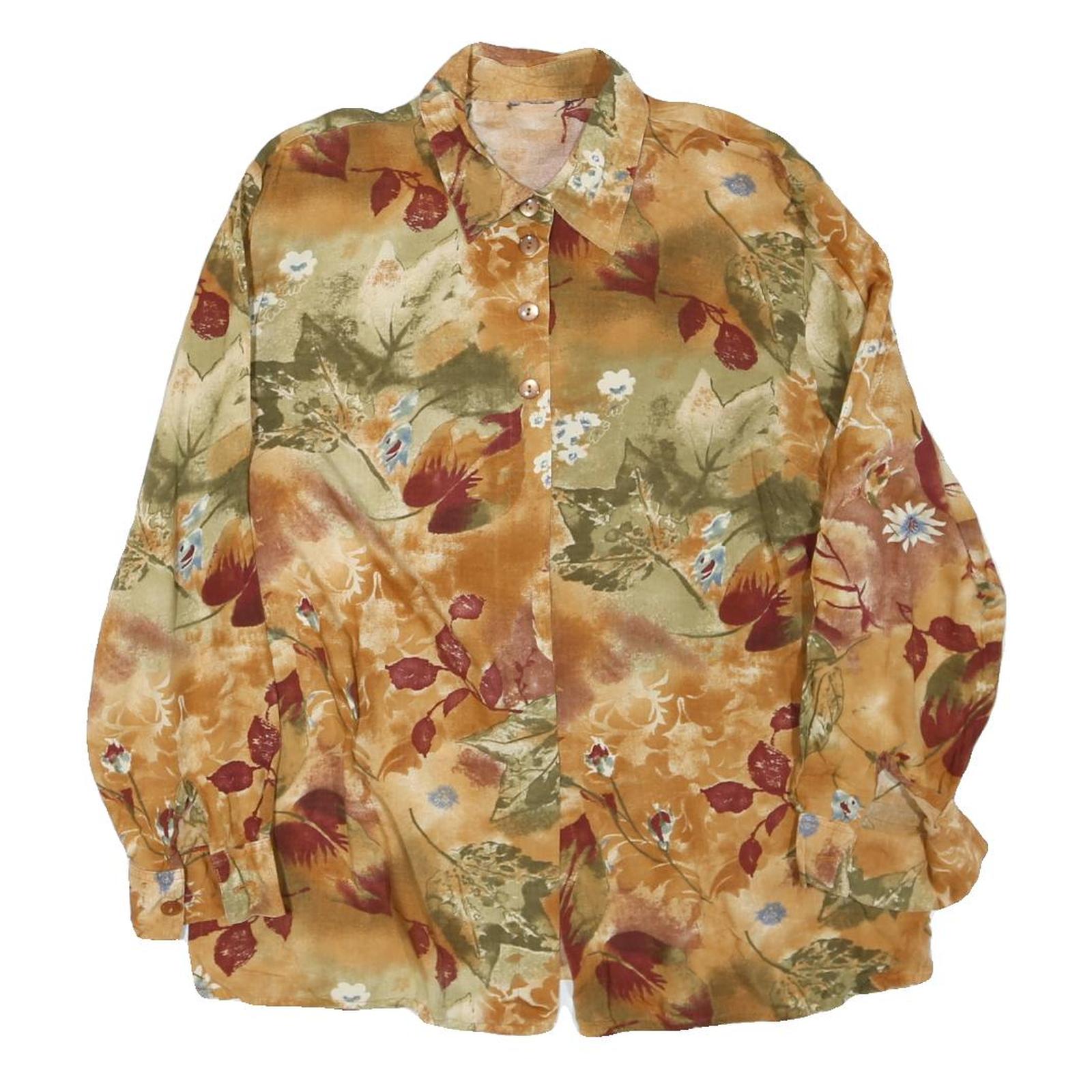 Womens Beige & Red Floral Long Sleeve Collared Shirt L Cotton Blend Autumn Refurbished - N/A refurbished available on Cerqular