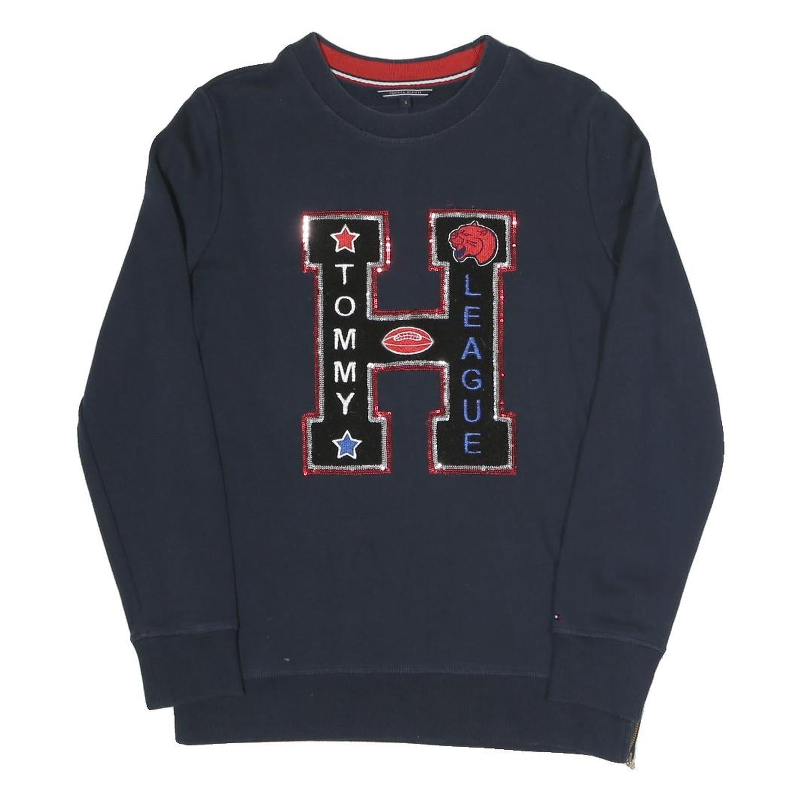 TOMMY HILFIGER Womens Navy Blue Cotton Blend Crew Neck Sweatshirt S Refurbished - N/A refurbished available on Cerqular