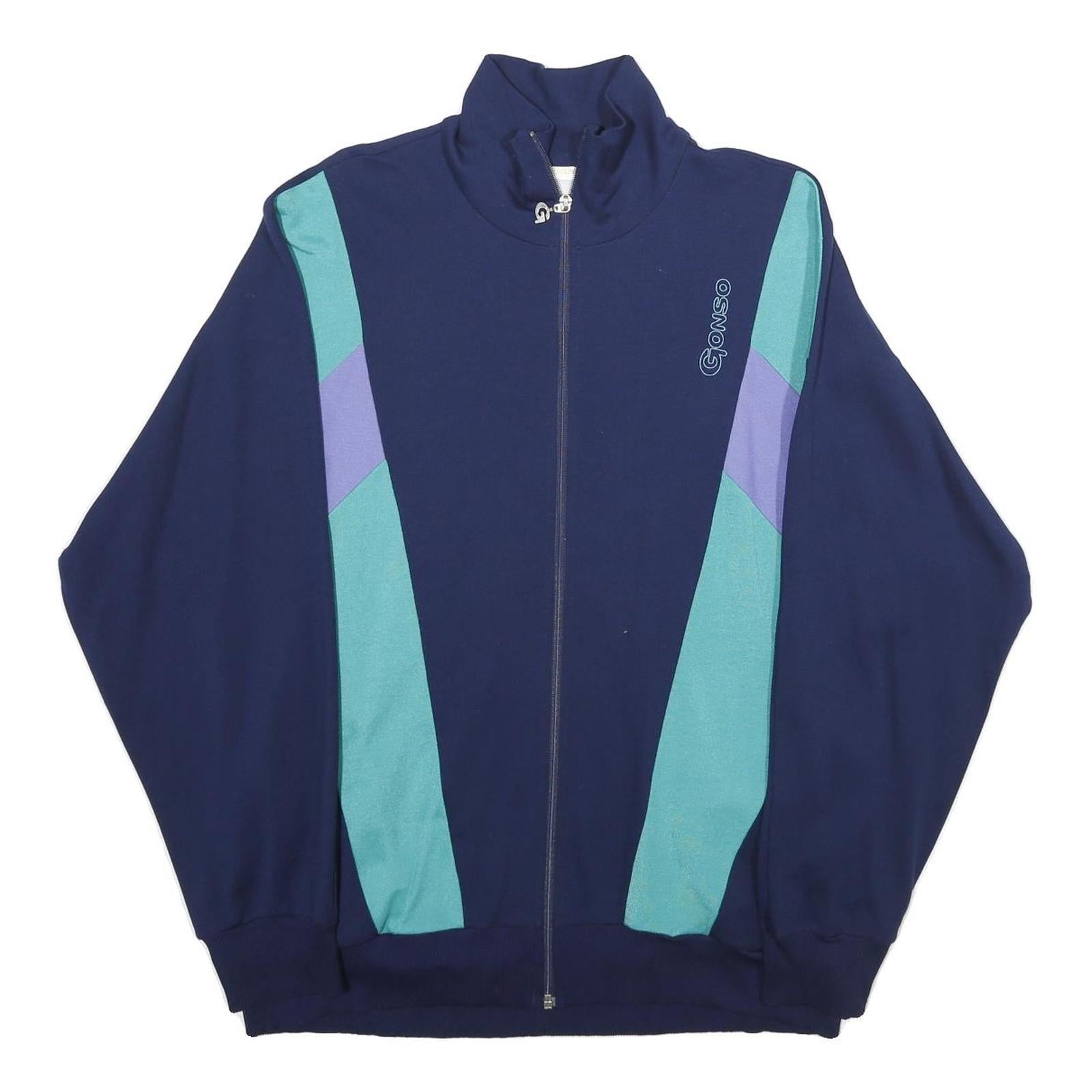 GONSO Mens Navy Blue Green Colourblock Jacket L Cotton Blend Zip Casual Refurbished - N/A refurbished available on Cerqular