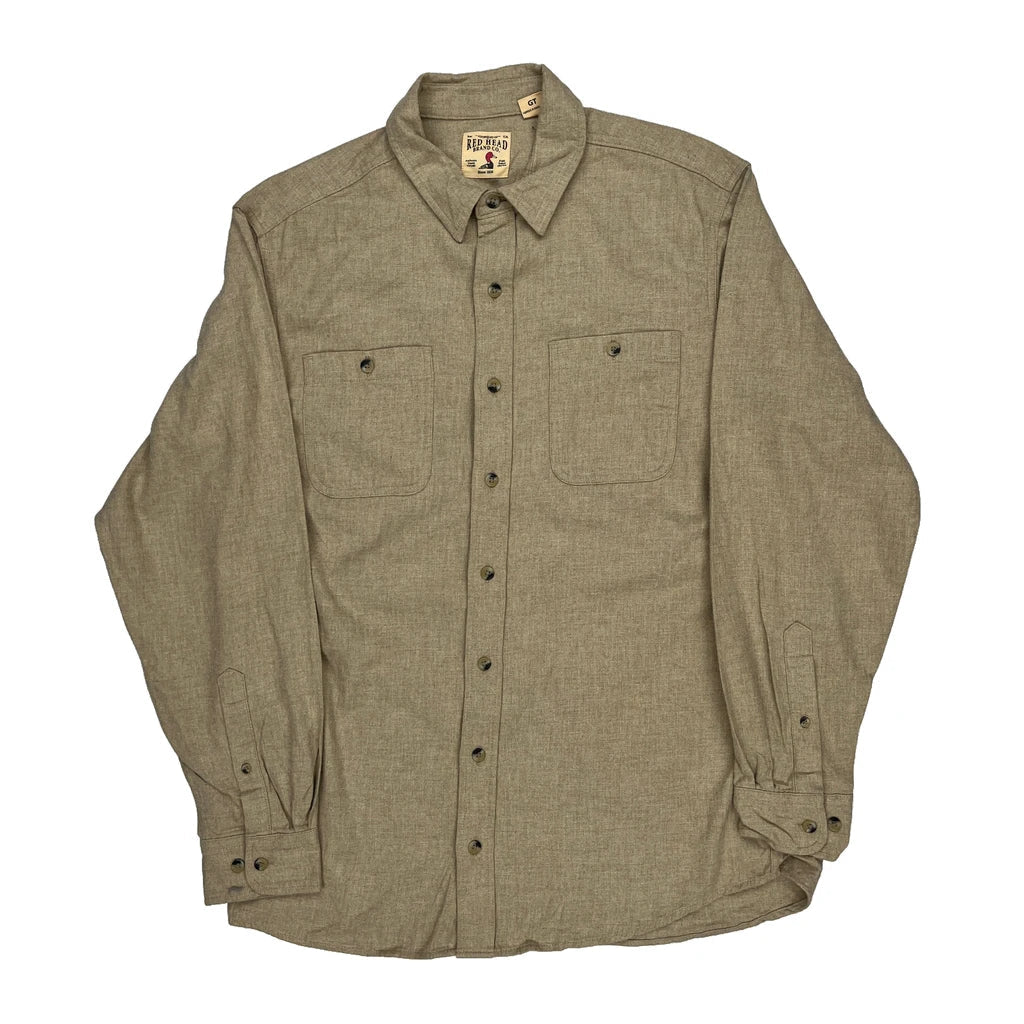 Red Head Tall Shirt - Large Beige Cotton Refurbished - Thrifted (note: this is a term often used to describe second- refurbished available on Cerqular
