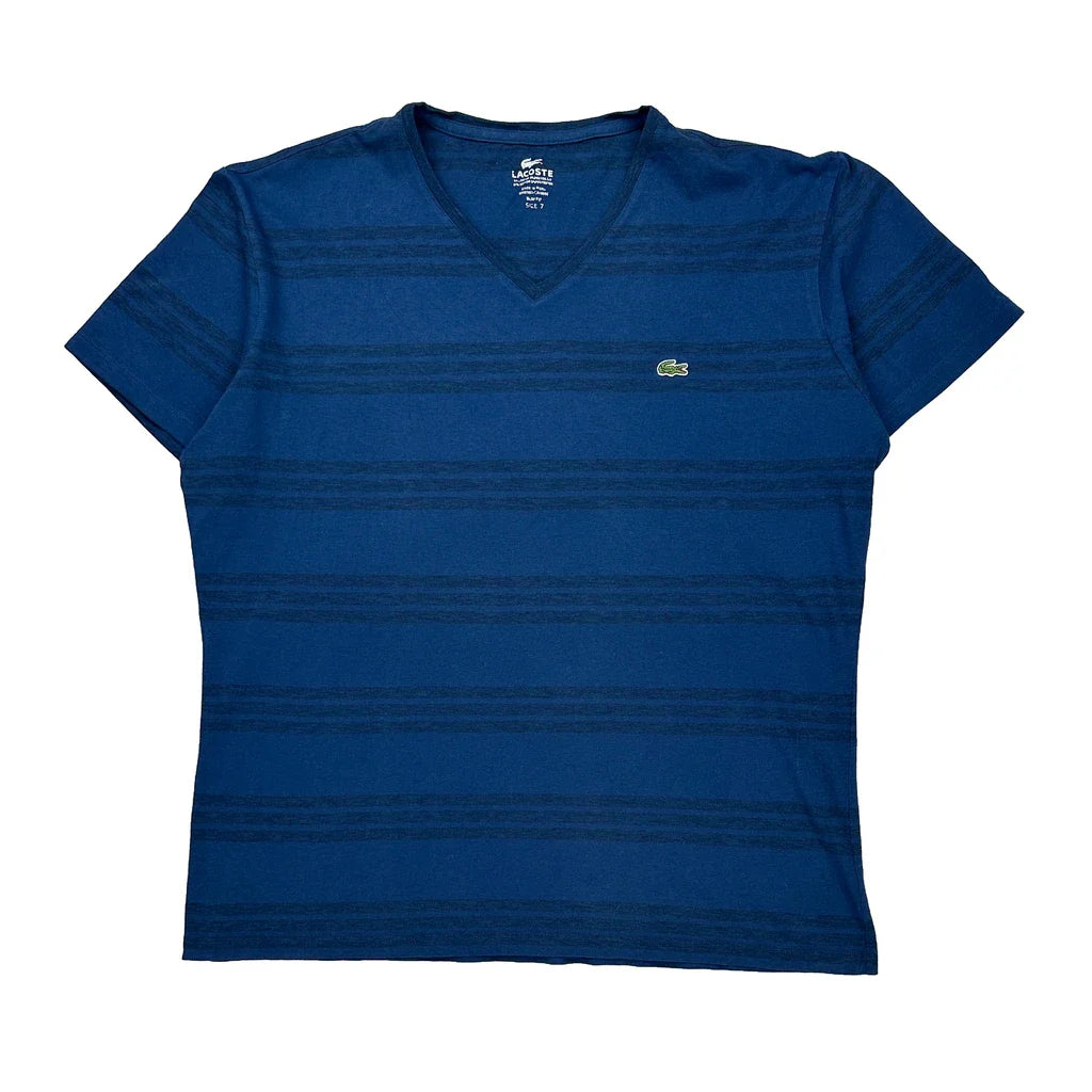Slim Fit Lacoste Striped T-Shirt - 2XL Blue Cotton Blend Refurbished - Thrifted (note: this is a term often used to describe second- refurbished available on Cerqular