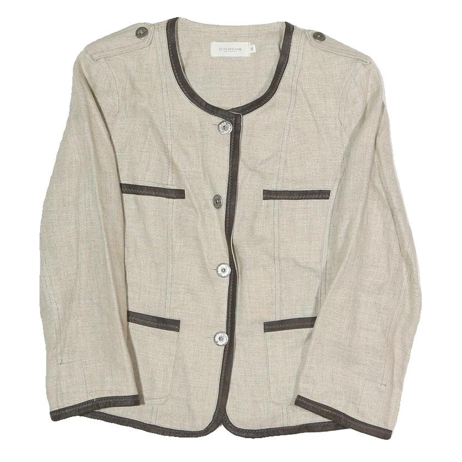 CINOCHE Womens Beige Cotton Blend Button Jacket S Contrast Trim Tailored Refurbished - N/A refurbished available on Cerqular