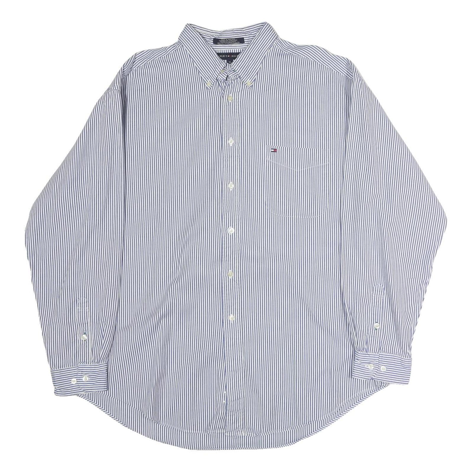 TOMMY HILFIGER Mens Blue & White Striped Cotton Shirt XL Classic Fit Button Down Refurbished - N/A refurbished available on Cerqular