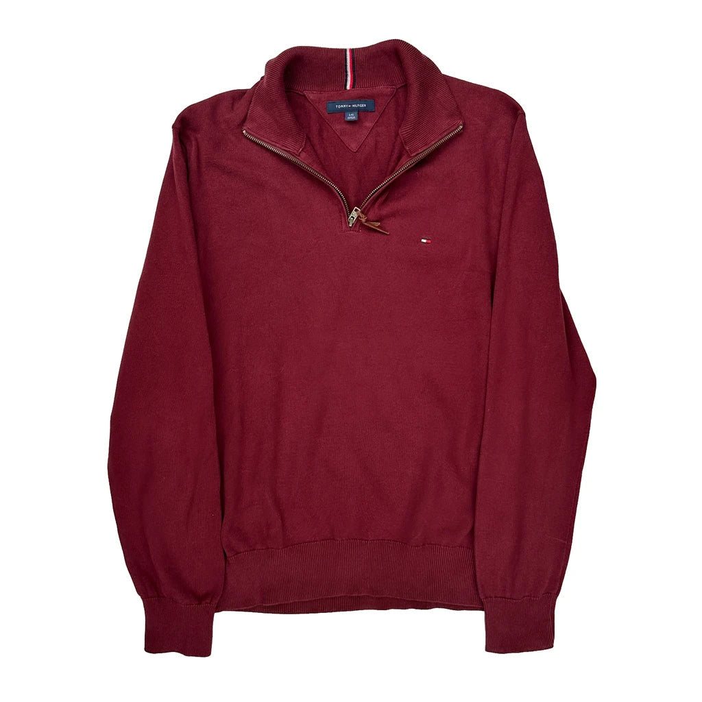 Tommy Hilfiger 1/4 Zip - Large Red Cotton Refurbished - Thrifted (note: this is a term often used to describe second- refurbished available on Cerqular