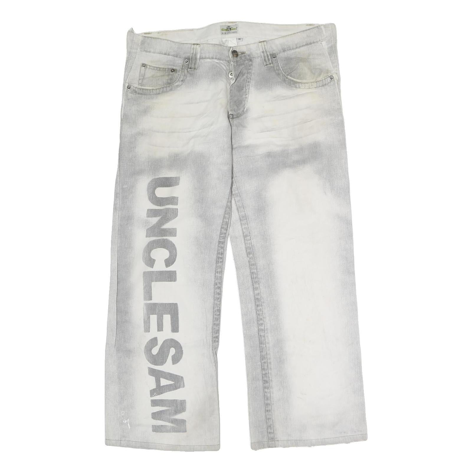 UNCLE SAM Mens Jeans White Grey Regular Straight Cotton Button W38 L27 Logo Refurbished - N/A refurbished available on Cerqular