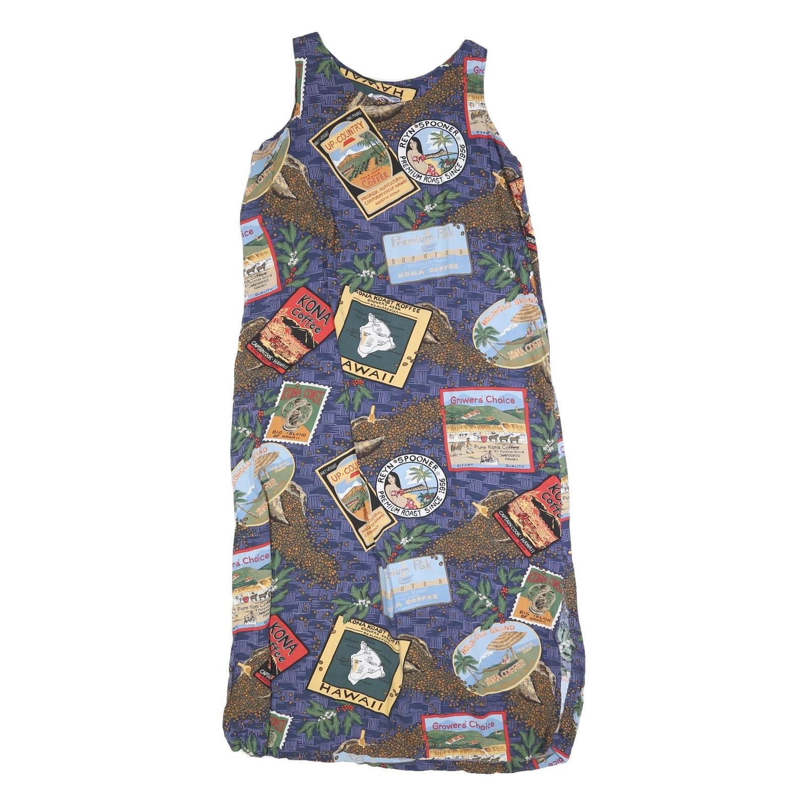 REYN SPOONER Womens Blue Hawaiian Print Sleeveless Maxi Cotton Blend Dress L Refurbished - N/A refurbished available on Cerqular