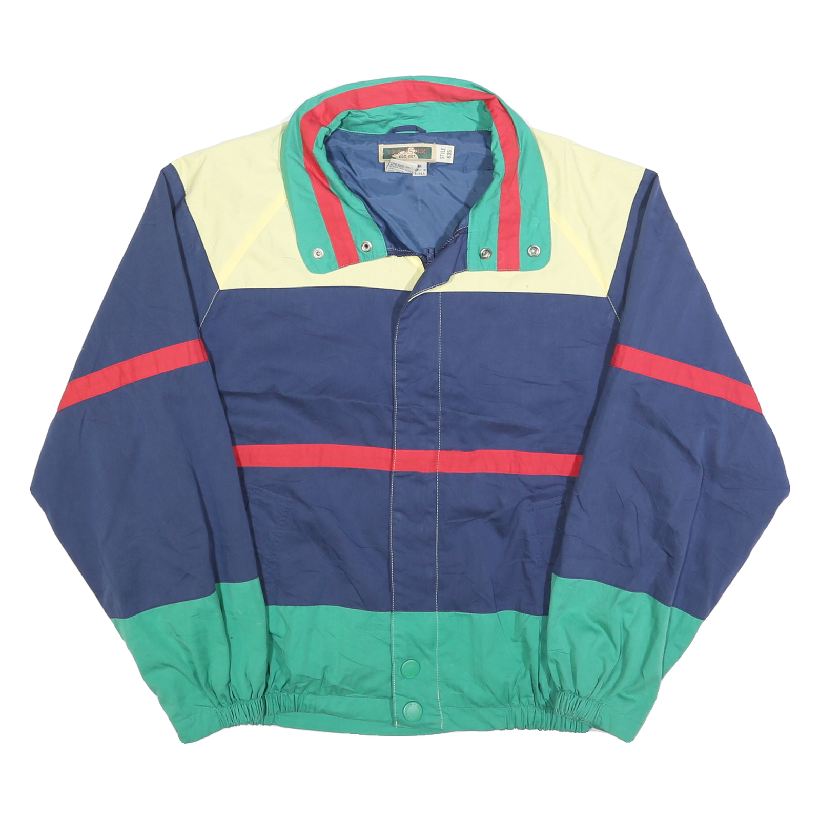 DUCKSTER Mens Blue Cream Green & Red Zip Jacket M Polyester Colourblock Casual Refurbished - N/A refurbished available on Cerqular