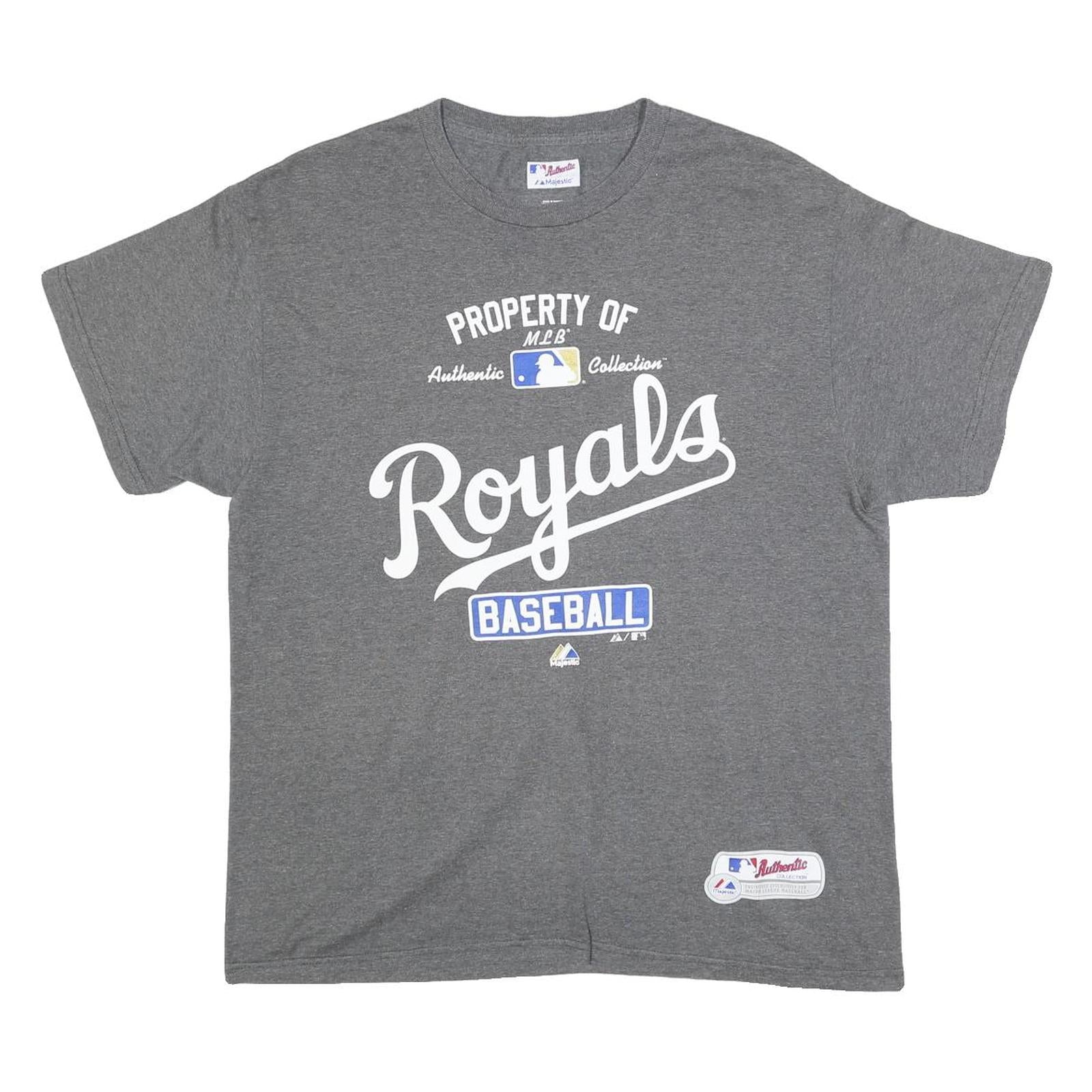 MAJESTIC Mens Grey Royals Baseball Graphic T-Shirt L Short Sleeve Crew Neck Refurbished - N/A refurbished available on Cerqular