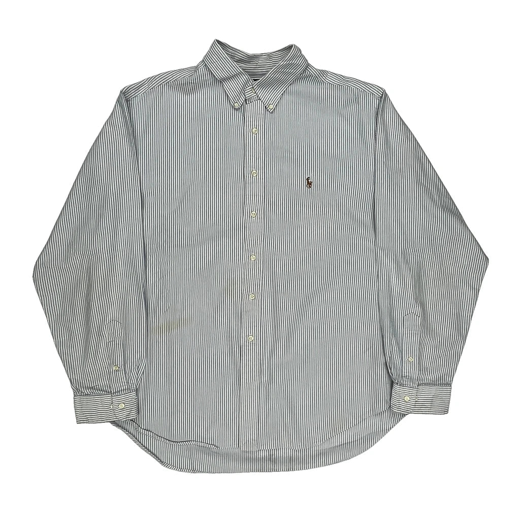 Ralph Lauren Striped Shirt - 2XL Blue Cotton Refurbished - Thrifted (note: this is a term often used to describe second- refurbished available on Cerqular