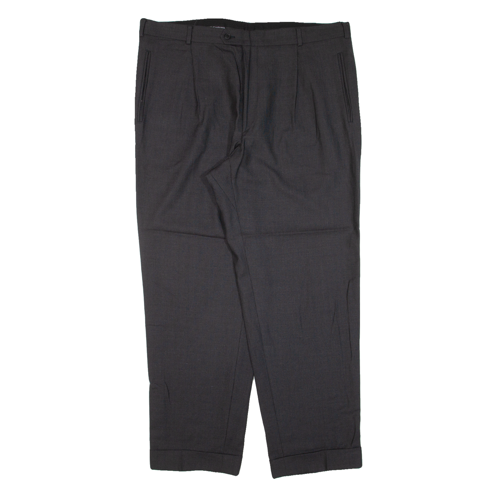 YVES SAINT LAURENT Pleated Pinstripe Mens Knit Trousers Black Tapered Wool W40 L30 Refurbished - N/A refurbished available on Cerqular
