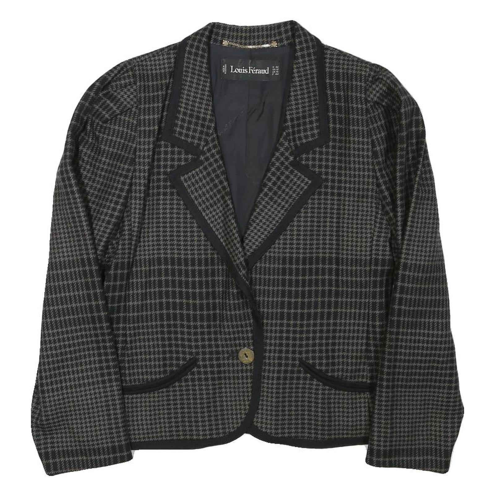 LOUIS FERAUD Womens Black Grey Houndstooth Wool Blend Button Jacket UK 16 Refurbished - N/A refurbished available on Cerqular