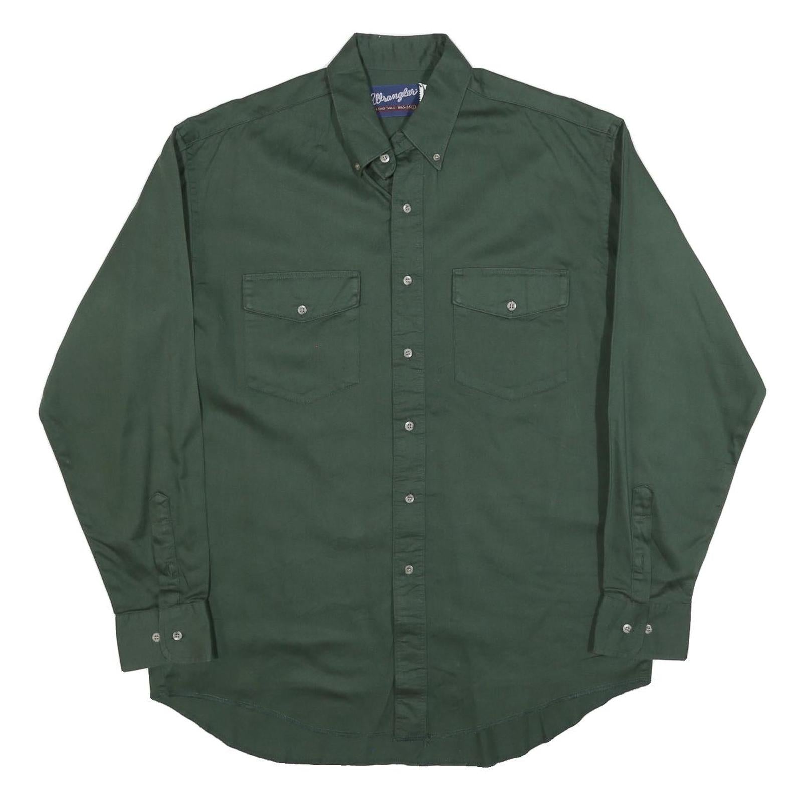 WRANGLER Mens Green Plain Button Down Shirt L Long Sleeve Cotton Blend Casual Refurbished - N/A refurbished available on Cerqular