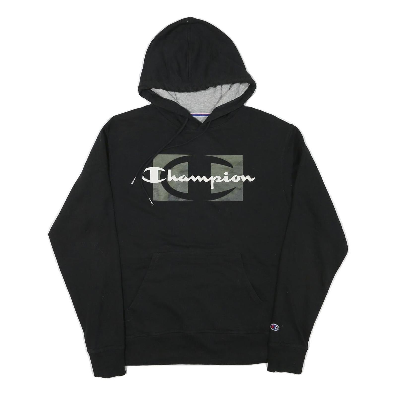 CHAMPION Mens Black Cotton Blend Pullover Hoodie M Camo Logo Sweatshirt Refurbished - N/A refurbished available on Cerqular