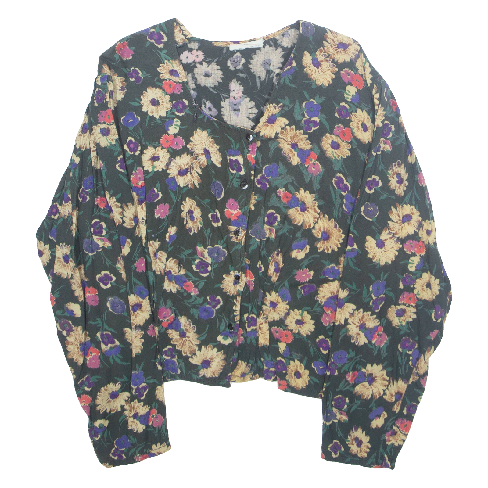 MISS LEOFRIC Womens Printed Blouse Green Long Sleeve Floral M Refurbished - N/A refurbished available on Cerqular