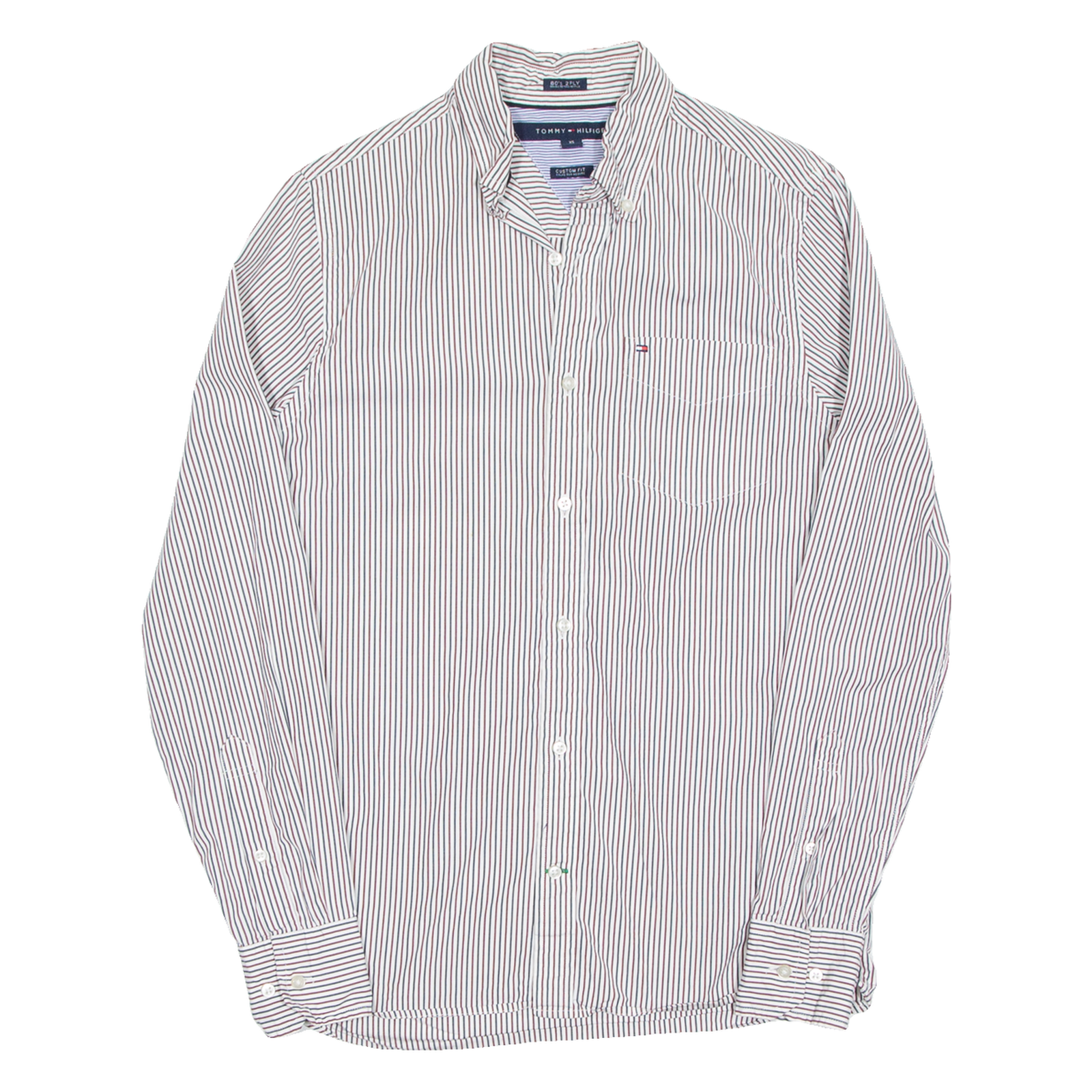 TOMMY HILFIGER Custom Fit Mens Shirt Maroon Striped Long Sleeve XS Refurbished - N/A refurbished available on Cerqular
