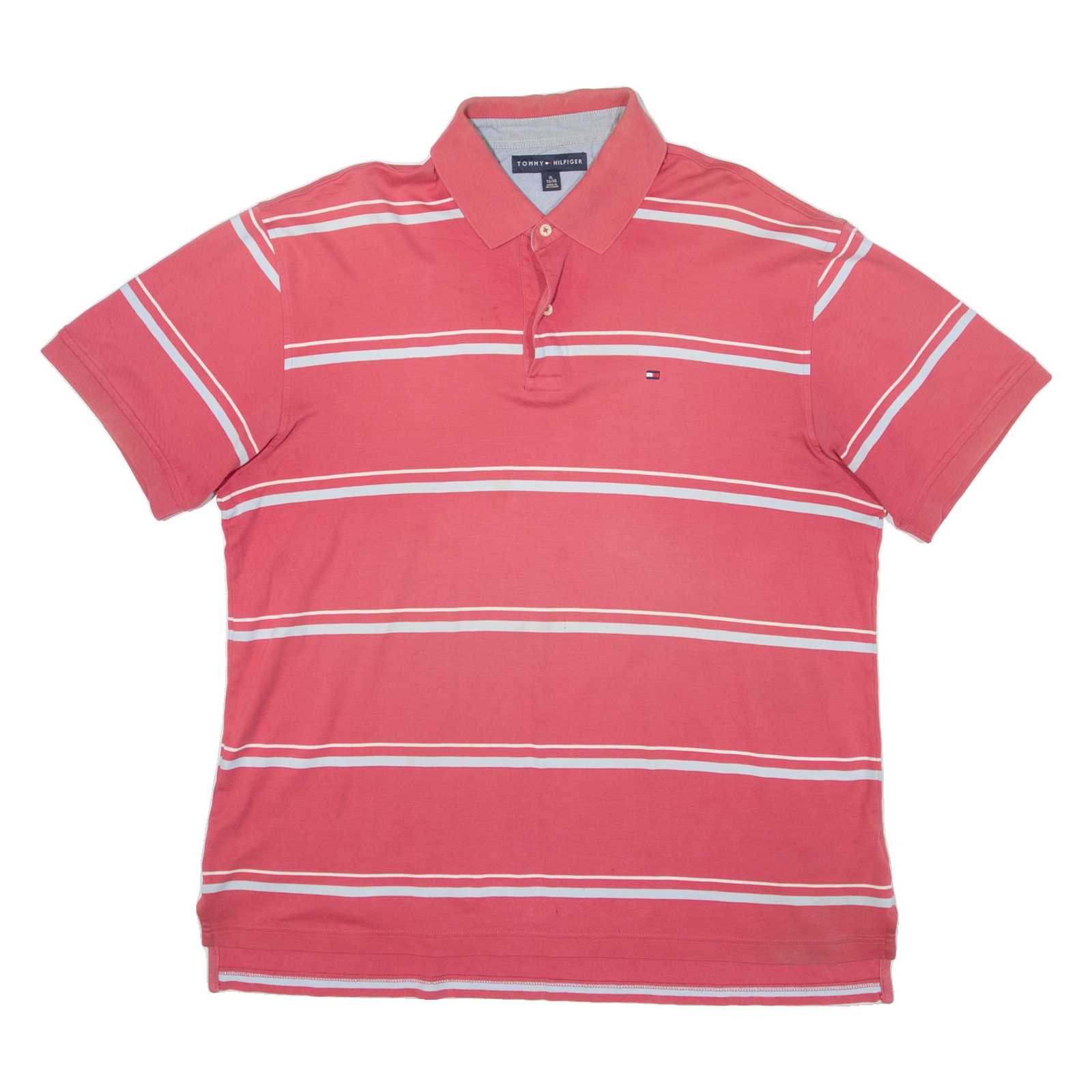 TOMMY HILFIGER Mens Polo Shirt Pink Striped XL Refurbished - N/A refurbished available on Cerqular
