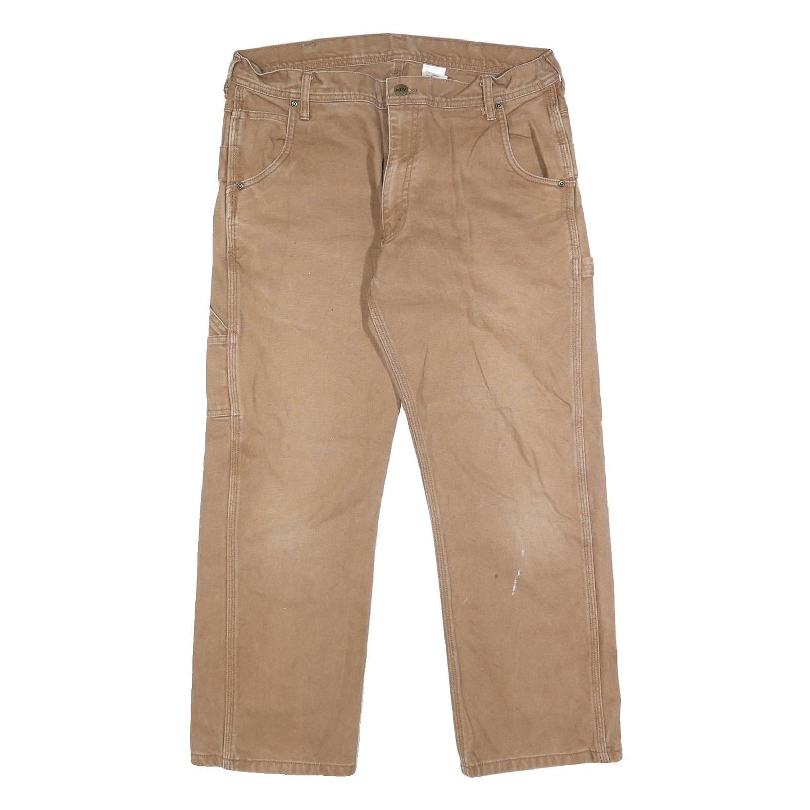 KEY Mens Cotton Beige Regular Fit Straight Leg Trousers W34 L27 Workwear Zip Refurbished - N/A refurbished available on Cerqular