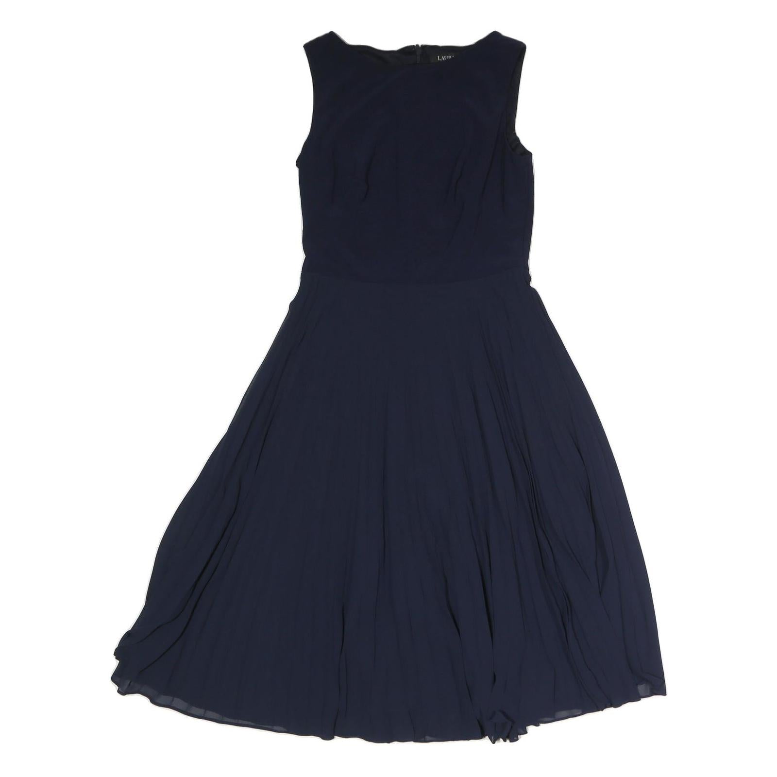LAUREN RALPH LAUREN Womens Navy Fit & Flare Polyester Sleeveless Midi Dress S Refurbished - N/A refurbished available on Cerqular