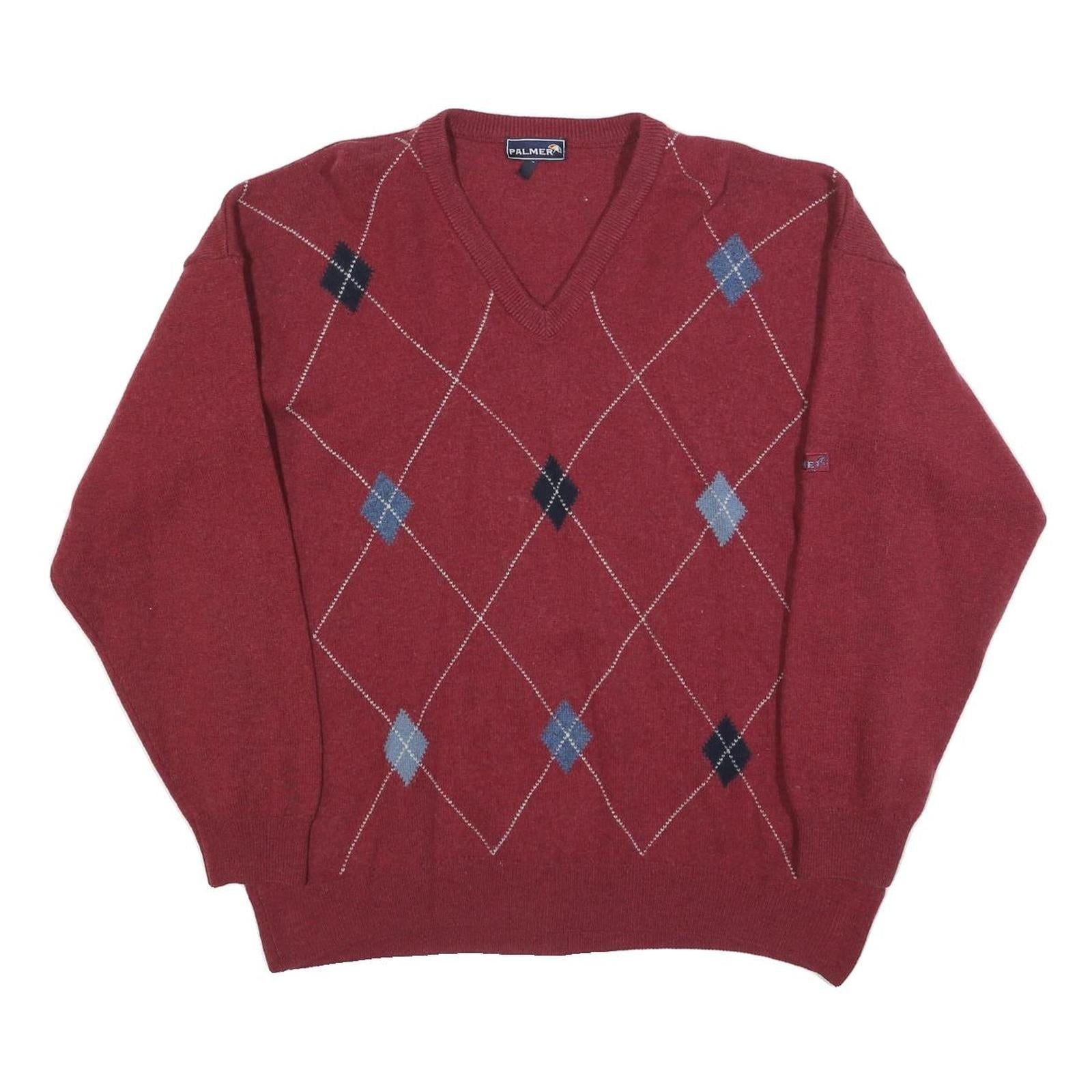 PALMER Mens Red Patterned Jumper V-Neck Basic Knit Wool XL Classic Pullover Refurbished - N/A refurbished available on Cerqular