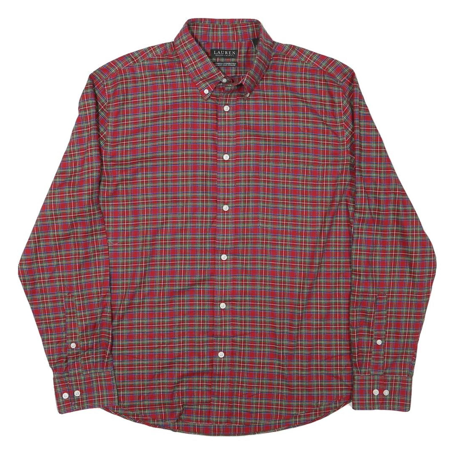 LAUREN RALPH LAUREN Mens Red Green Check Shirt L Classic Cotton Blend Button Refurbished - N/A refurbished available on Cerqular