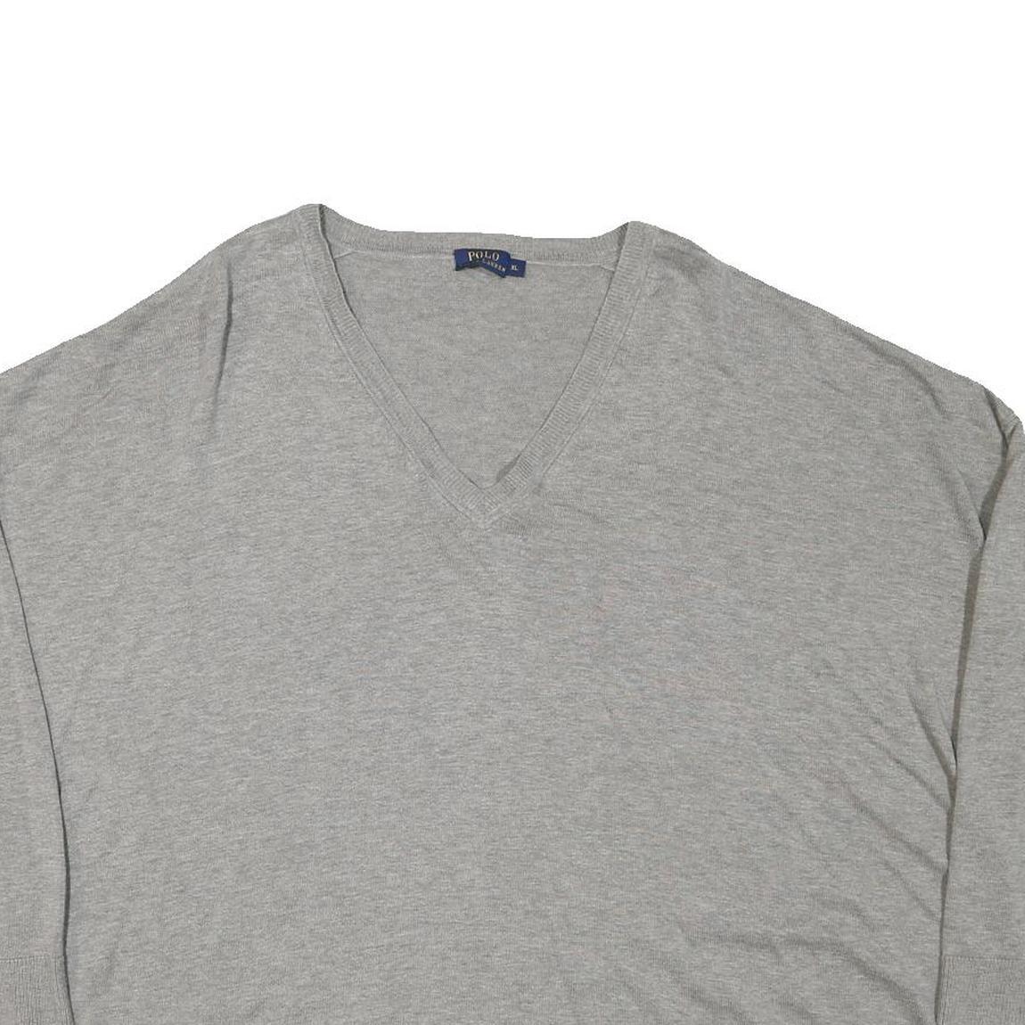 POLO RALPH LAUREN Womens Grey Plain Cotton Blend Jumper V-Neck Basic Knit XL Refurbished - N/A refurbished available on Cerqular
