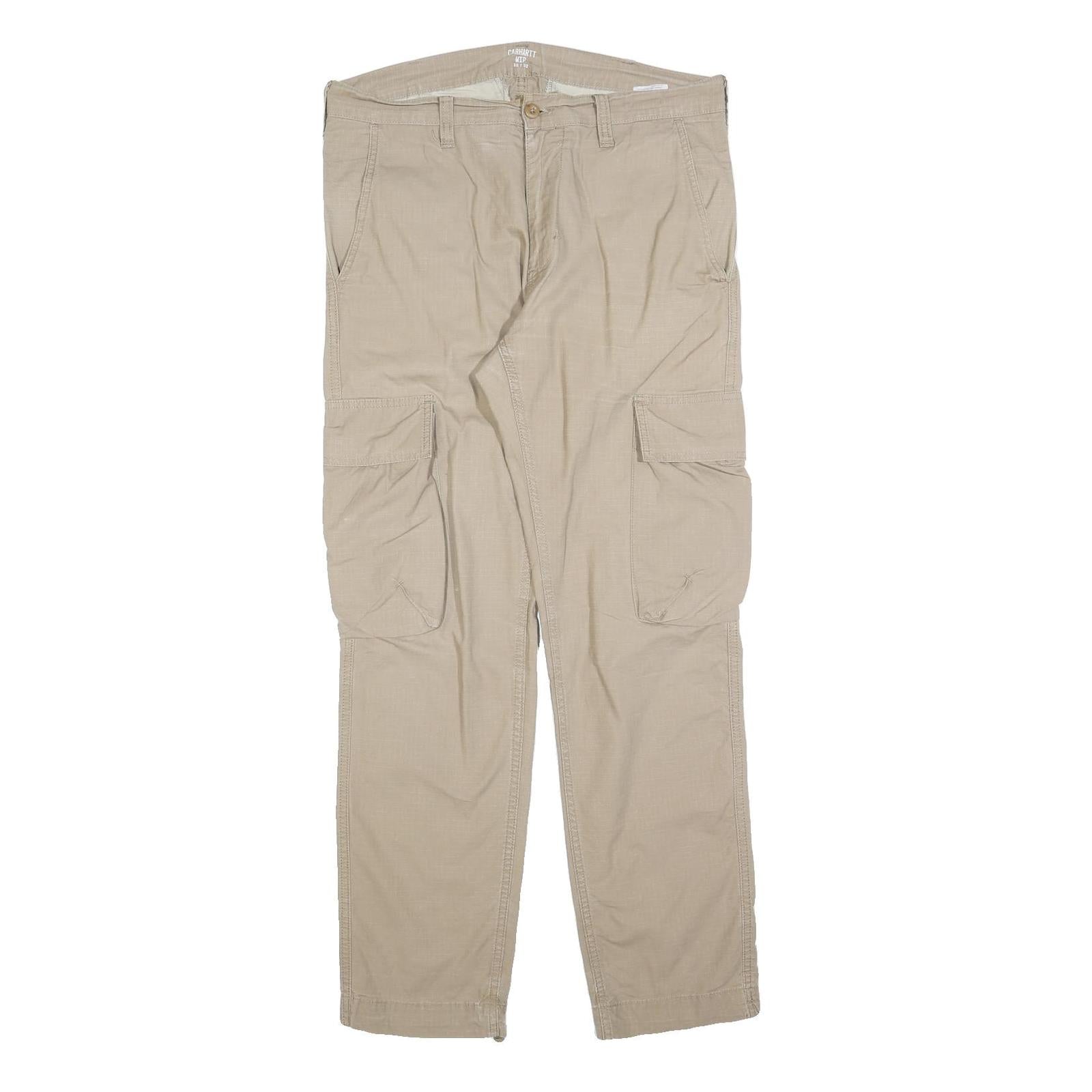CARHARTT Mens Cotton Blend Beige Relaxed Cargo Trousers W35 L32 Workwear Zip Refurbished - N/A refurbished available on Cerqular