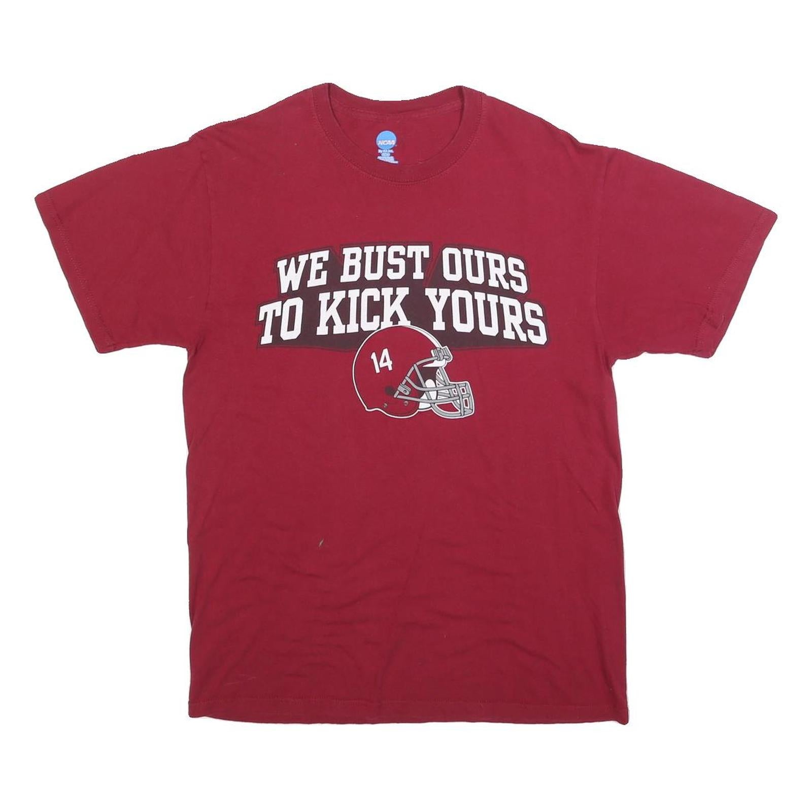 NCAA Mens Red We Bust Ours Football Helmet Graphic T-Shirt M Short Sleeve Crew Refurbished - N/A refurbished available on Cerqular