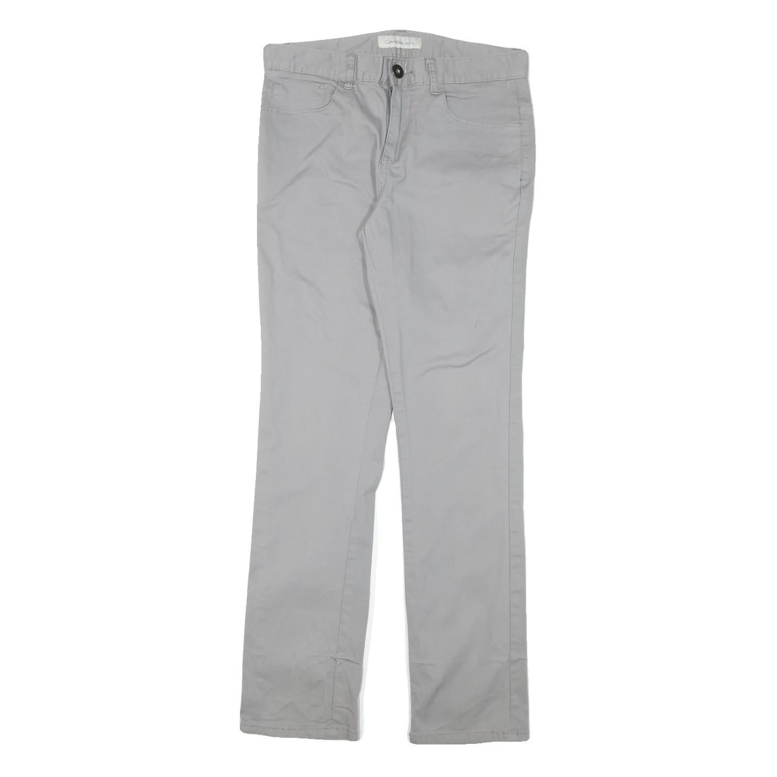 CALVIN KLEIN Womens Cotton Blend Grey Slim Straight Trousers W29 L29 Stylish Refurbished - N/A refurbished available on Cerqular