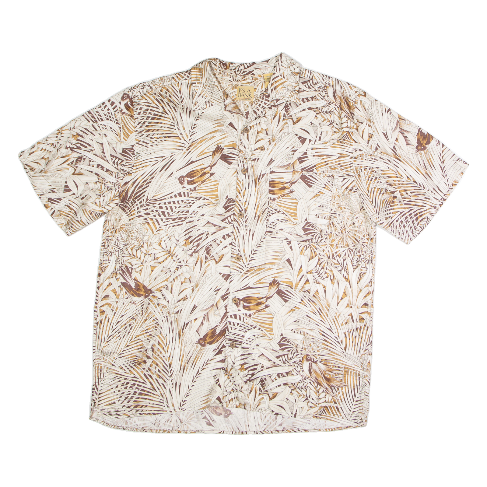 JOS A BANK Mens Hawaiian Shirt Brown Faux Silk Floral M Refurbished - N/A refurbished available on Cerqular