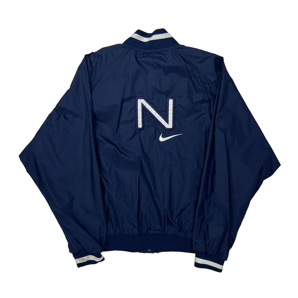 Buy N Nike Varsity Jacket - XL Navy Polyester Refurbished - $66.99 N Nike Varsity Jacket - XL Navy Polyester Refurbished - Thrifted (note: this is a term often used to describe second- refurbished available on Cerqular