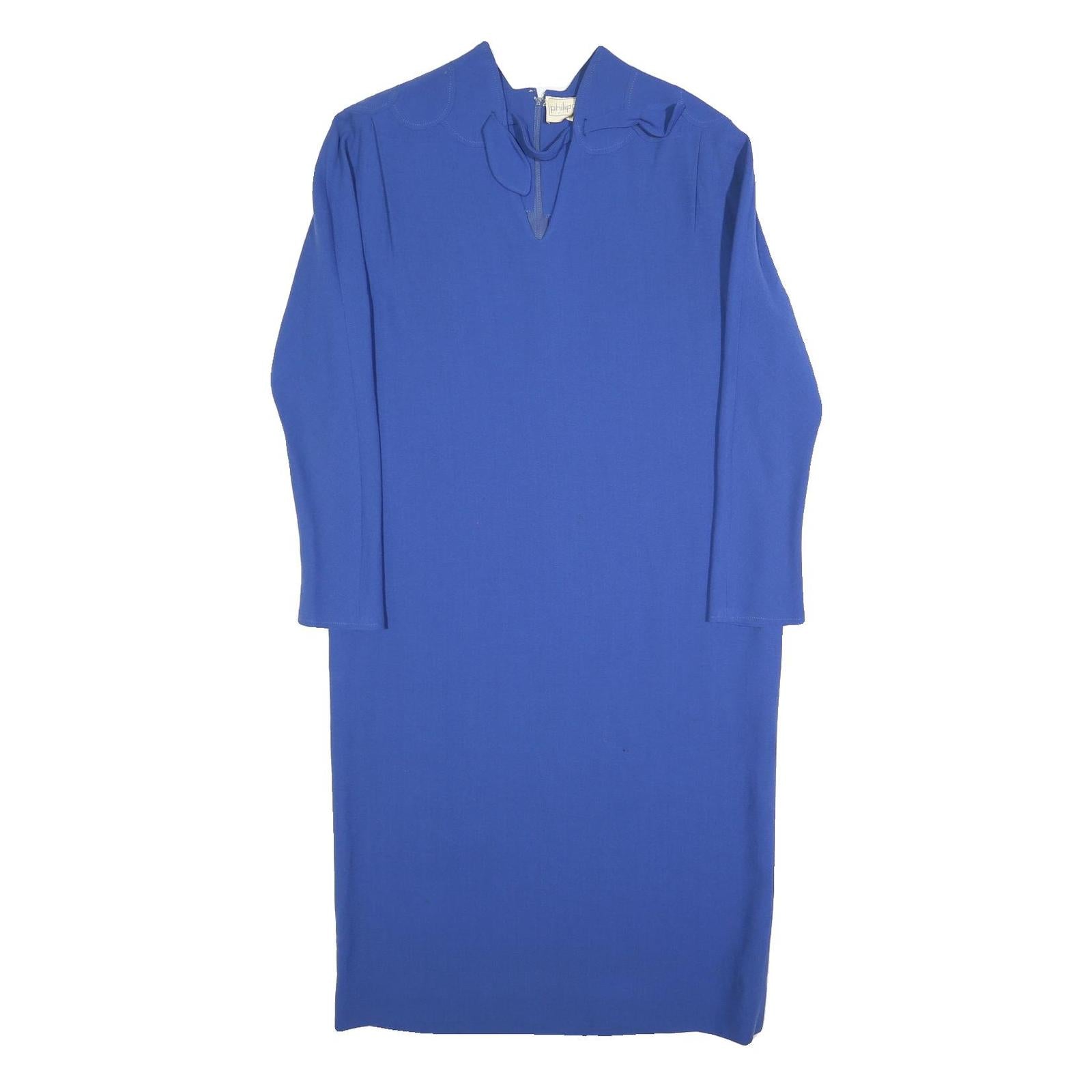PHILIPPE DEVILLE Womens Blue Shift Dress Polyester Long Sleeve UK L Stylish Refurbished - N/A refurbished available on Cerqular
