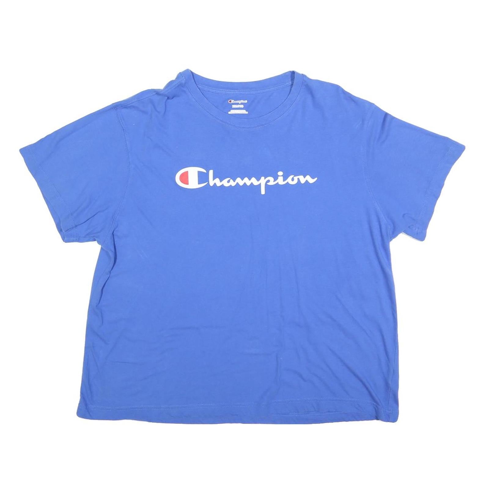 CHAMPION Womens Blue Graphic T-Shirt 2XL Short Sleeve Crew Neck Cotton Blend Refurbished - N/A refurbished available on Cerqular