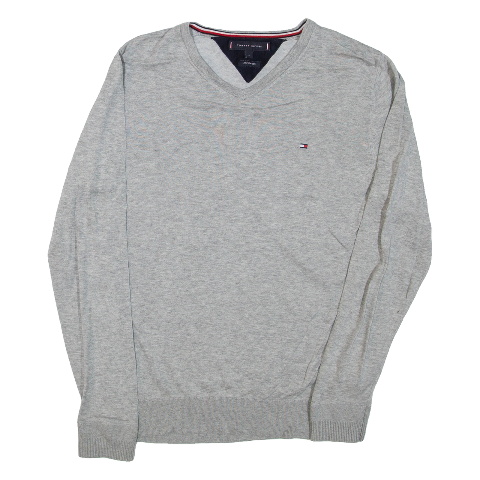 TOMMY HILFIGER Mens Jumper Grey V-Neck Tight Knit S Refurbished - N/A refurbished available on Cerqular