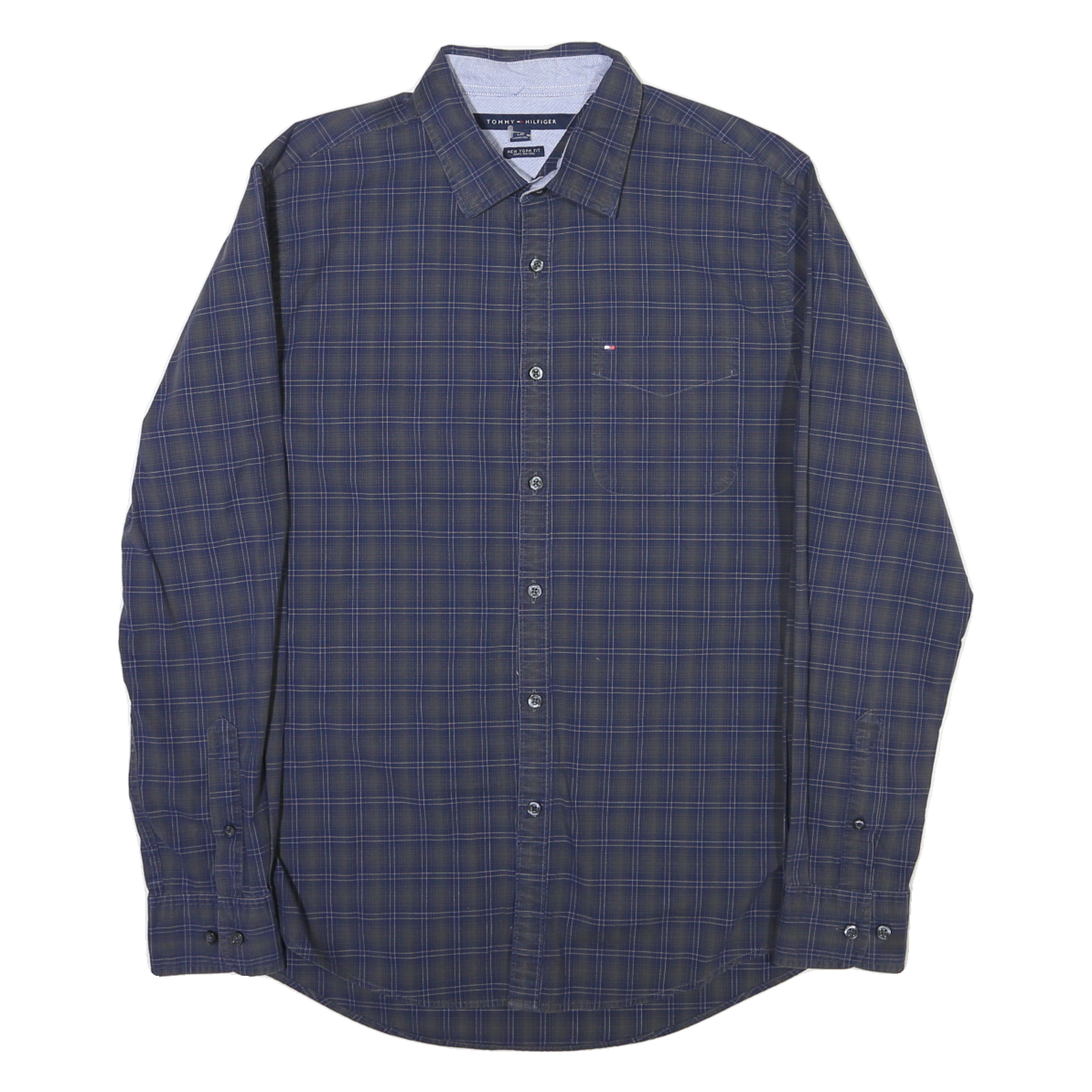 TOMMY HILFIGER Mens Blue Plaid Shirt L Cotton Blend Long Sleeve Casual Refurbished - N/A refurbished available on Cerqular