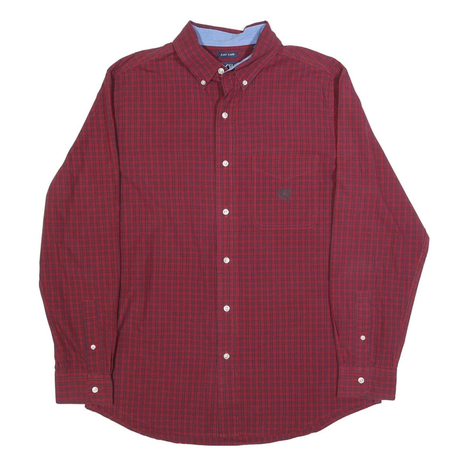 CHAPS Mens Red & Black Check Shirt M Button-Down Collar Long Sleeve Cotton Blend Refurbished - N/A refurbished available on Cerqular