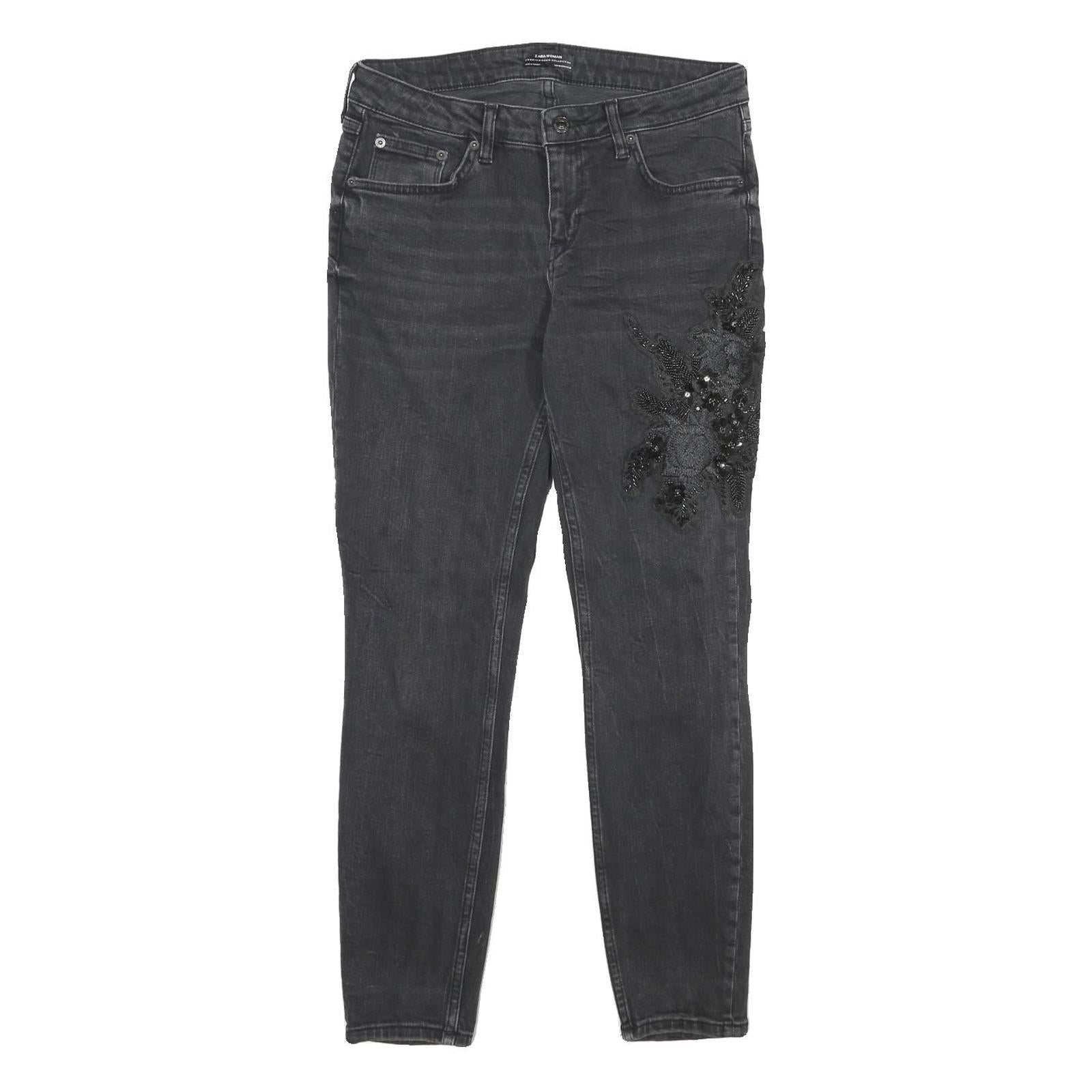 ZARA Womens Regular Black Skinny Denim Cotton Blend W30 L28 Embroidered Detail Refurbished - N/A refurbished available on Cerqular