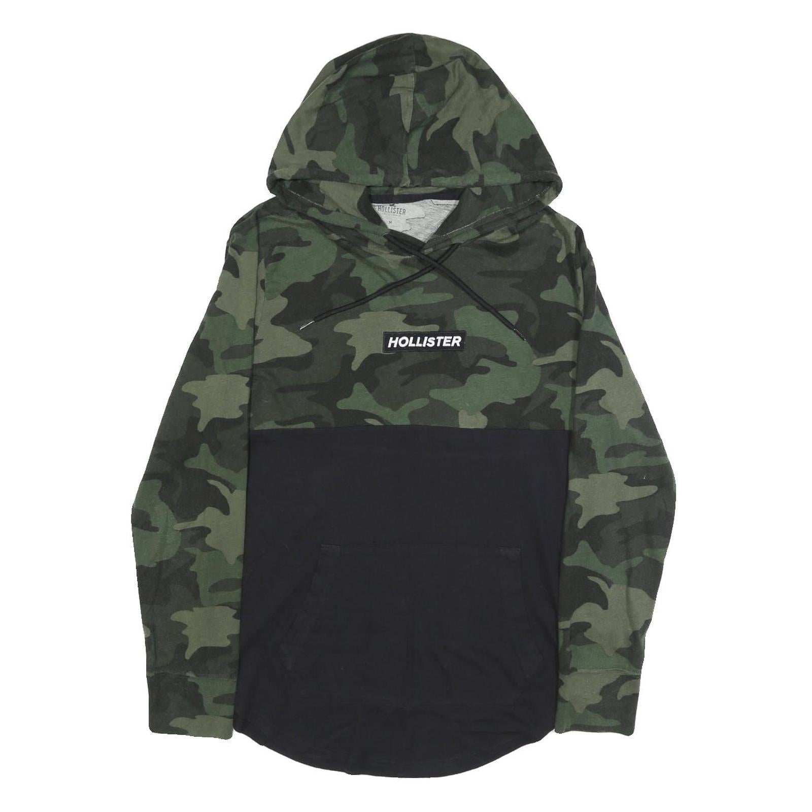 HOLLISTER Mens Green & Black Camouflage Pullover Hoodie M Brand Logo Drawstring Refurbished - N/A refurbished available on Cerqular