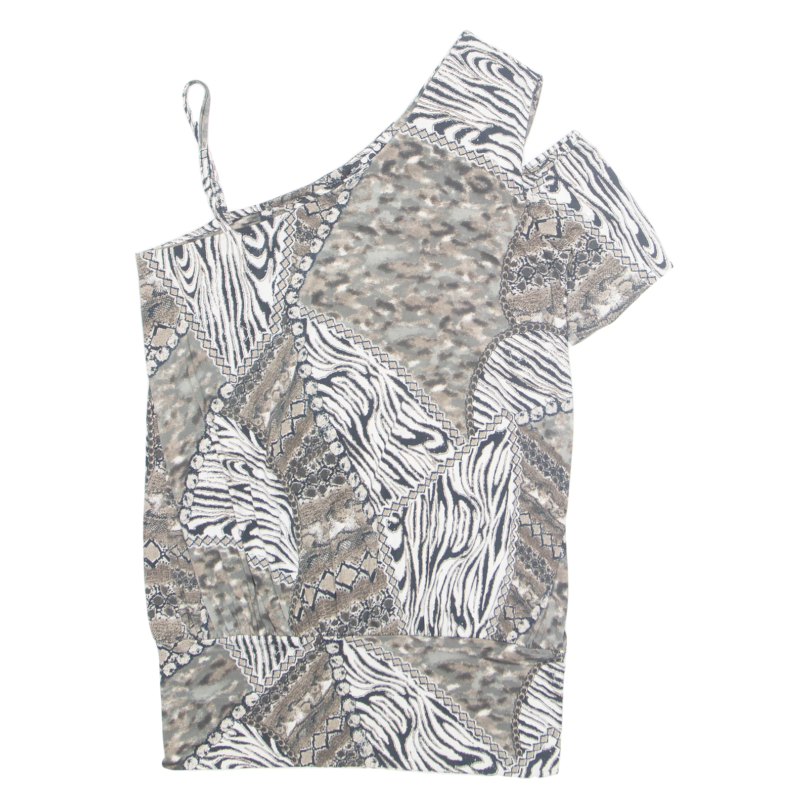LADY MEZZO Womens Printed Blouse Grey One Shoulder Crazy Pattern M Refurbished - N/A refurbished available on Cerqular