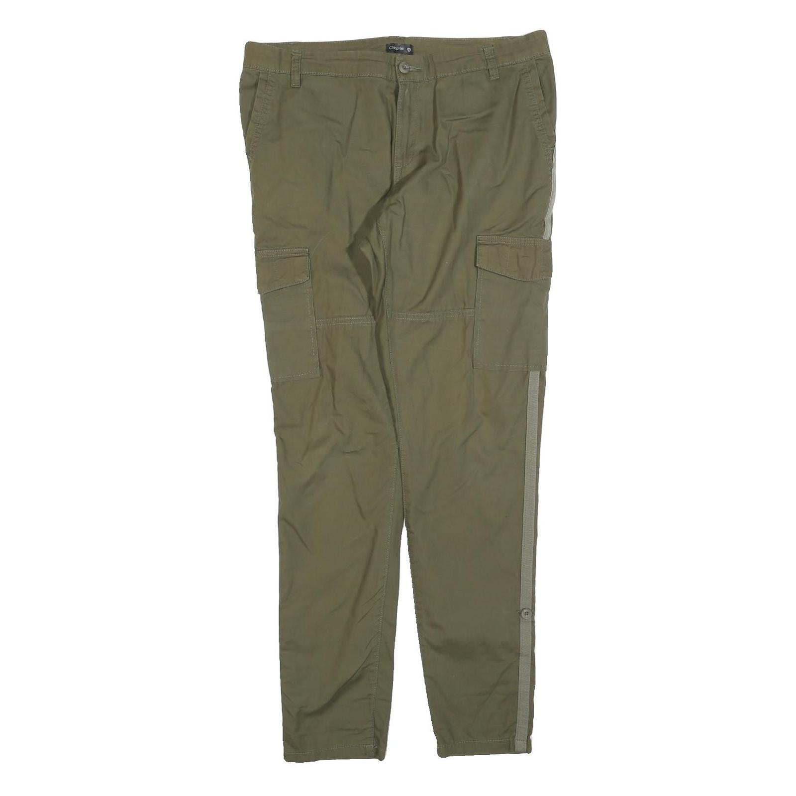 CHICOREE Womens Cotton Blend Slim Fit Cargo Green Trousers W32 L30 Side Stripe Refurbished - N/A refurbished available on Cerqular
