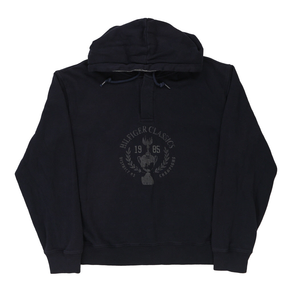 Tommy Hilfiger Graphic Hoodie - Large Navy Cotton Blend | Size: large Refurbished - Thrifted (note: this is a term often used to describe second- refurbished available on Cerqular