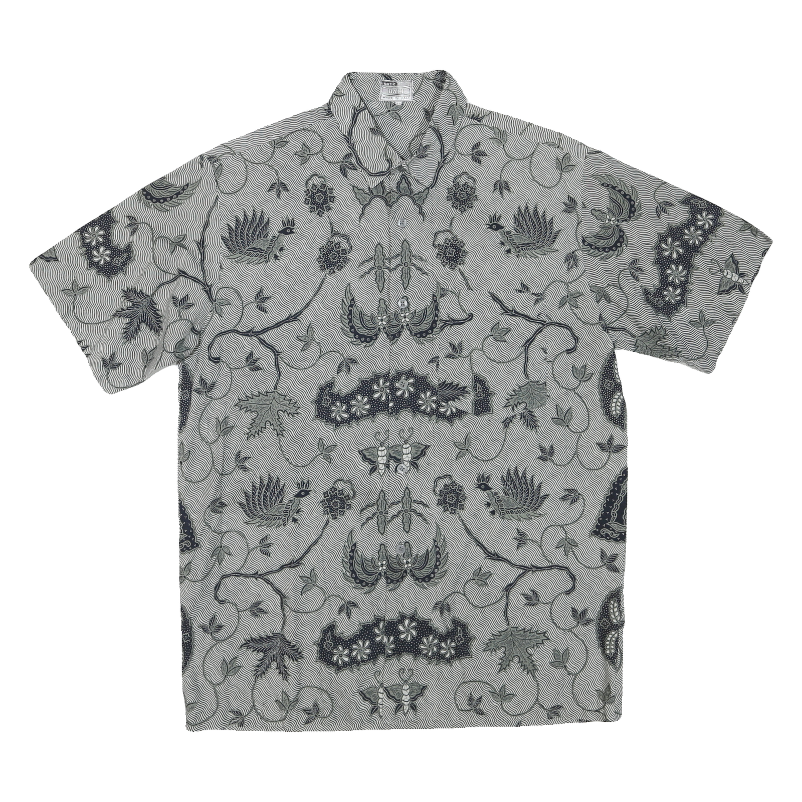 Mens Grey Black Cotton Blend Pattern Shirt L Short Sleeve Casual Beach Style Refurbished - N/A refurbished available on Cerqular