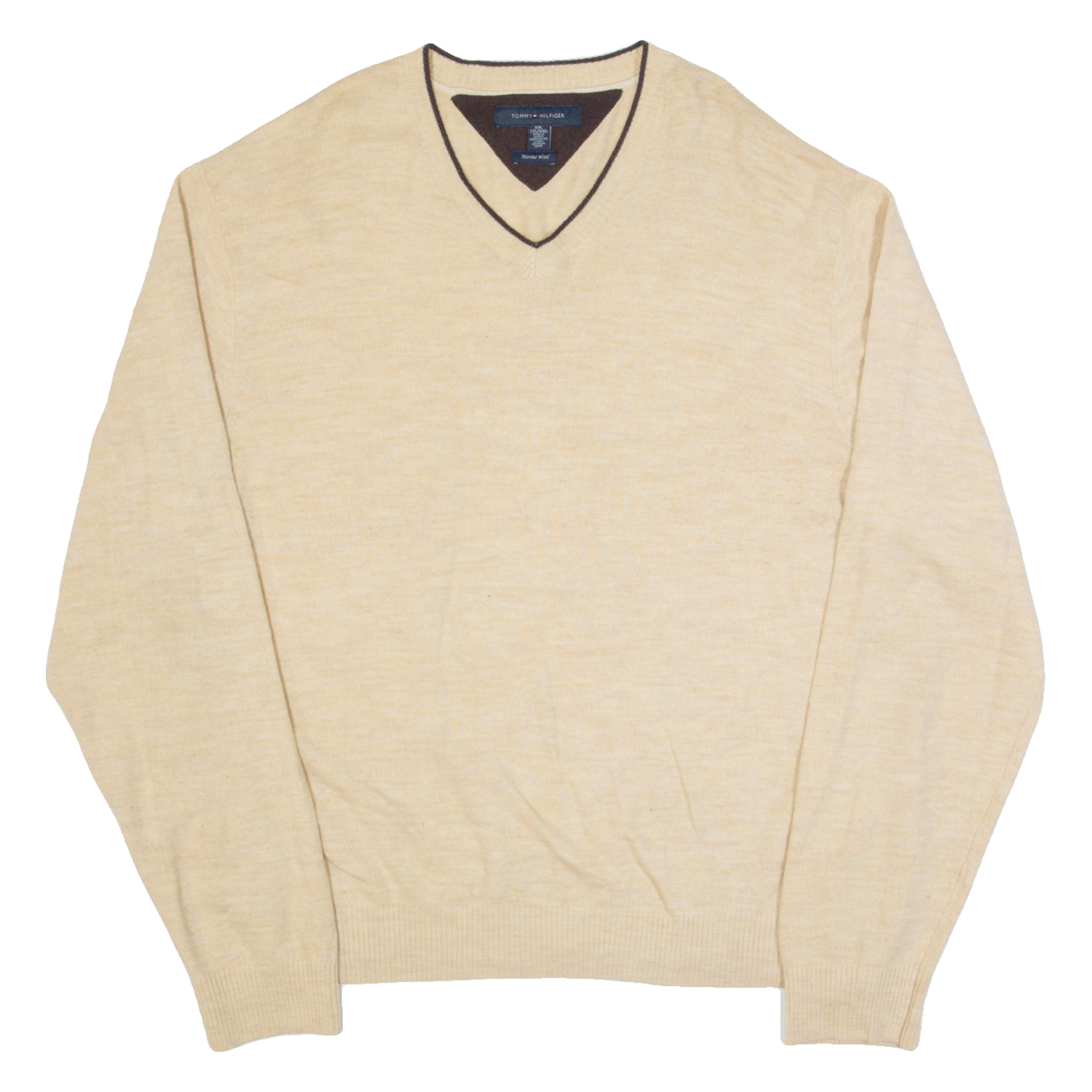 TOMMY HILFIGER Mens Jumper Beige V-Neck Tight Knit Wool 2XL Refurbished - N/A refurbished available on Cerqular