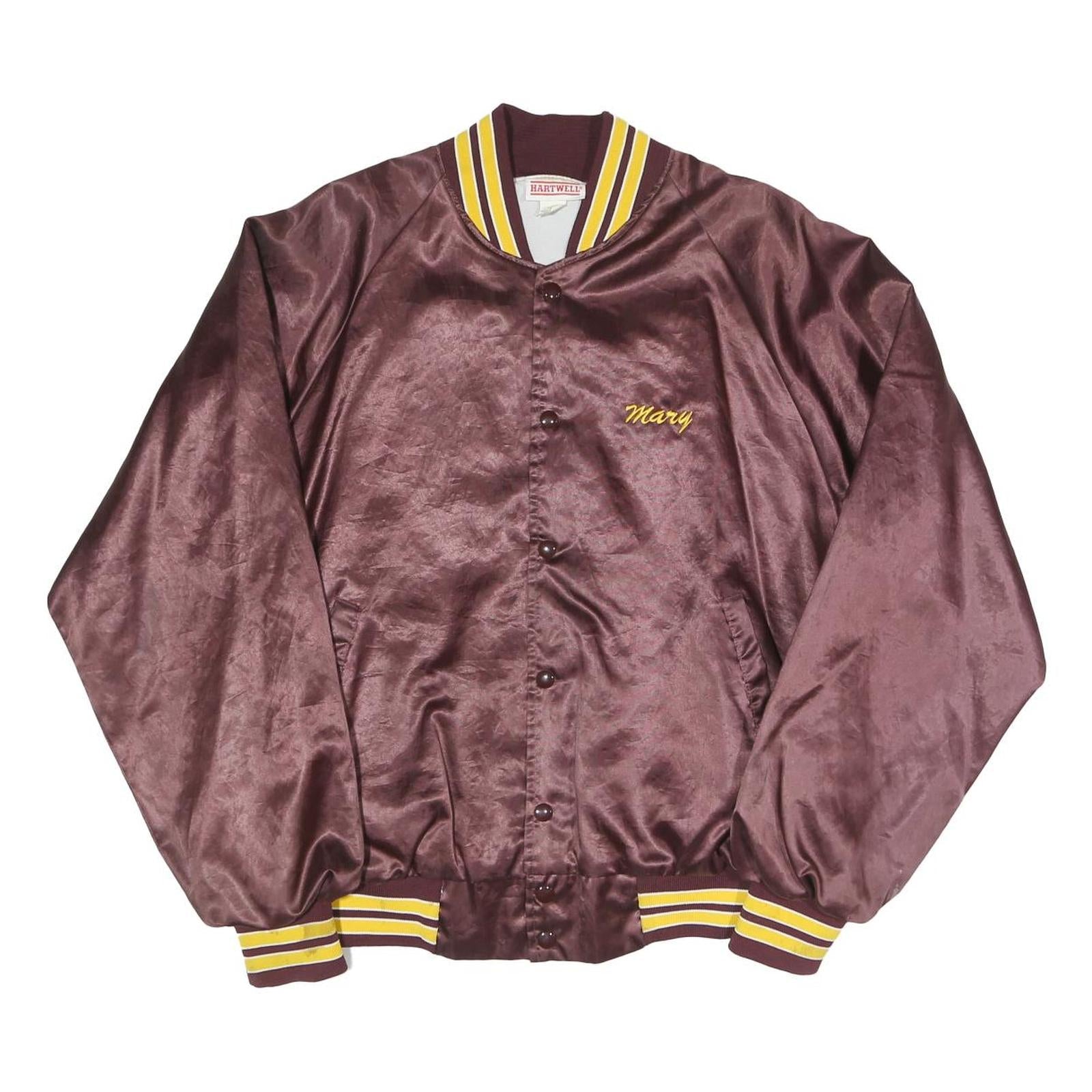 HARTWELL Mens Brown & Yellow Varsity Button Jacket L Polyester Woven Plain Refurbished - N/A refurbished available on Cerqular