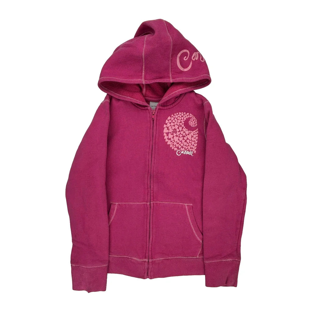 Age 10 Carhartt Hoodie - Medium Pink Cotton Refurbished - Thrifted (note: this is a term often used to describe second- refurbished available on Cerqular