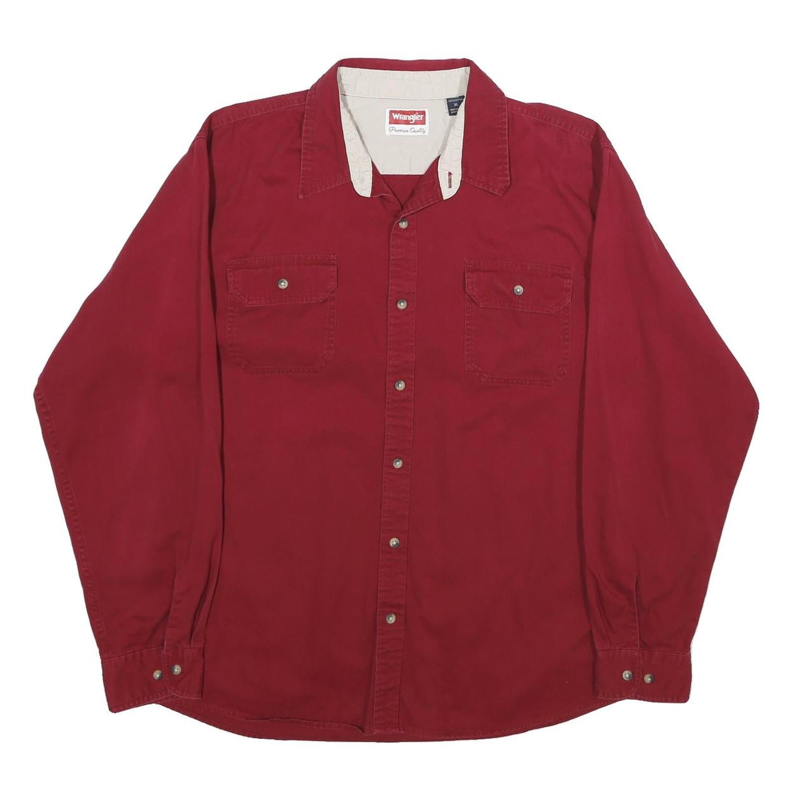 WRANGLER Mens Red Plain Shirt XL Cotton Long Sleeve Button Casual Refurbished - N/A refurbished available on Cerqular