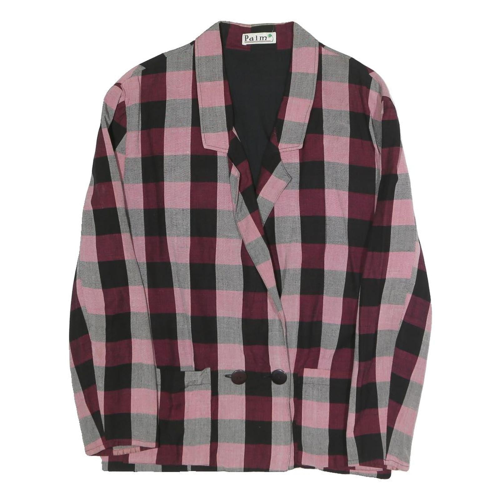 PALM Womens Pink & Grey Checked Casual Jacket XL Cotton Blend Button Fastening Refurbished - N/A refurbished available on Cerqular