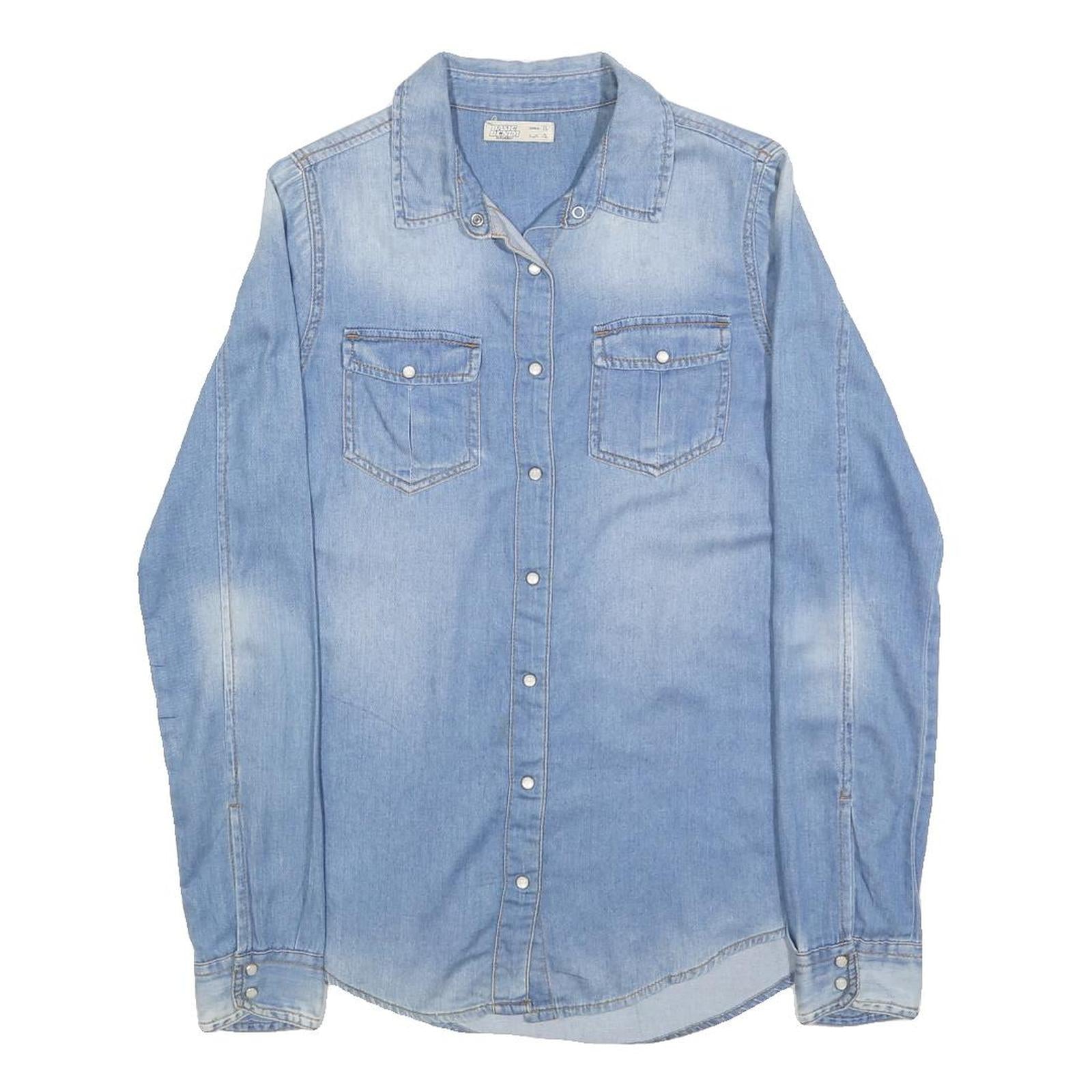 BASIC DENIM Womens Blue Denim Shirt S Button Pocket Casual Refurbished - N/A refurbished available on Cerqular