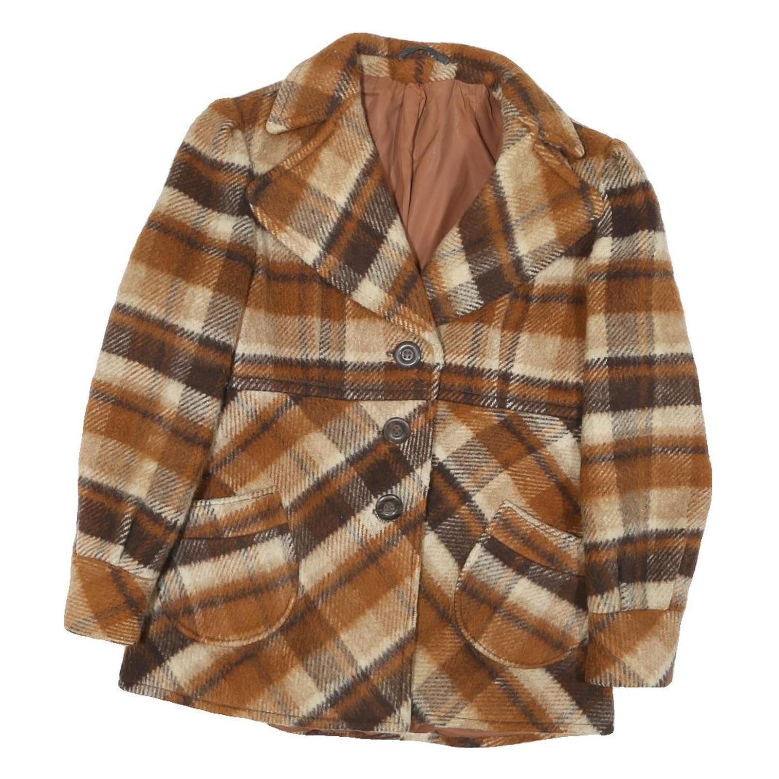 Womens Brown Beige Check Button Cotton Blend Jacket M Casual Stylish Outerwear Refurbished - N/A refurbished available on Cerqular